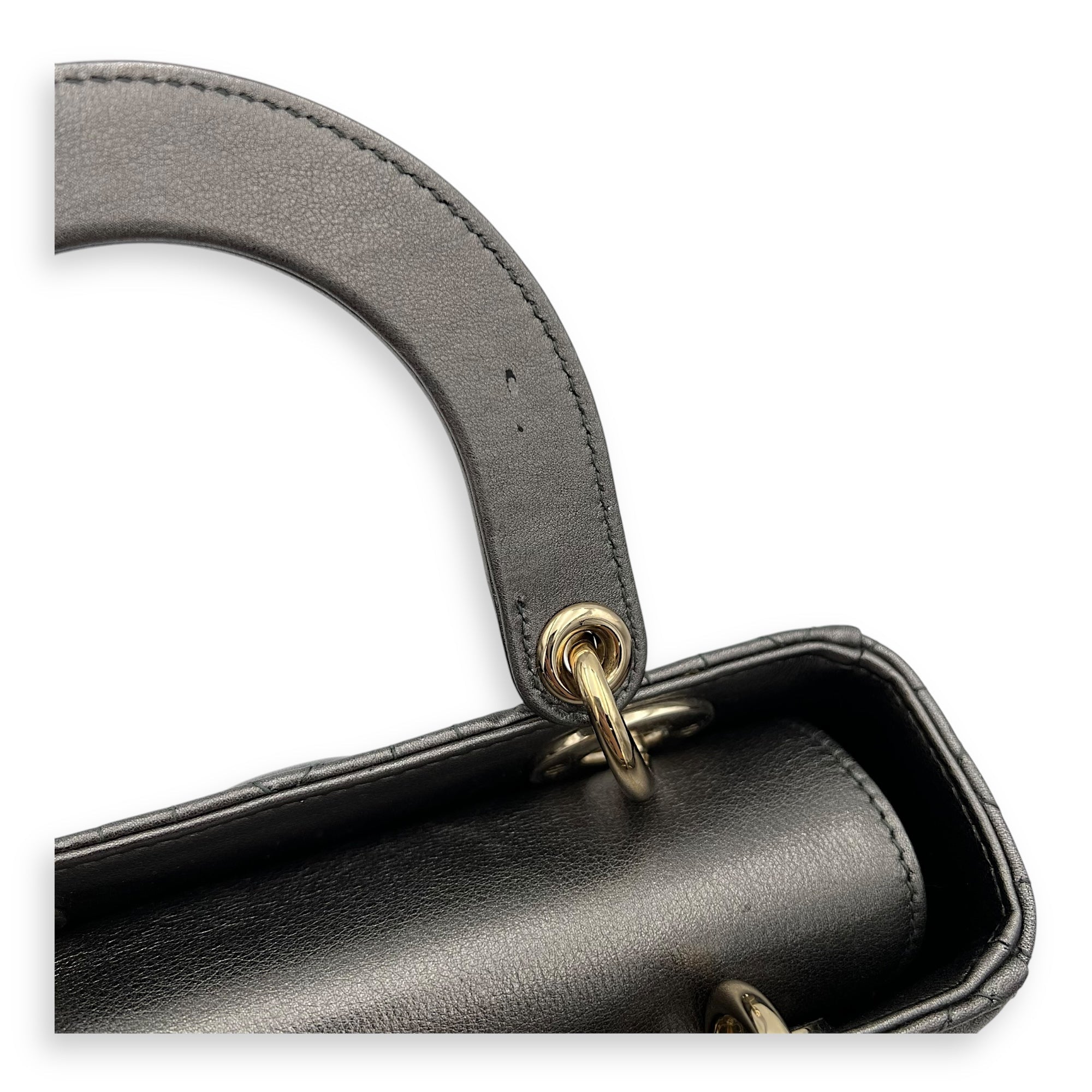Lady Dior Small Grey Top Handle Bag in Calfskin, Gold hardware
