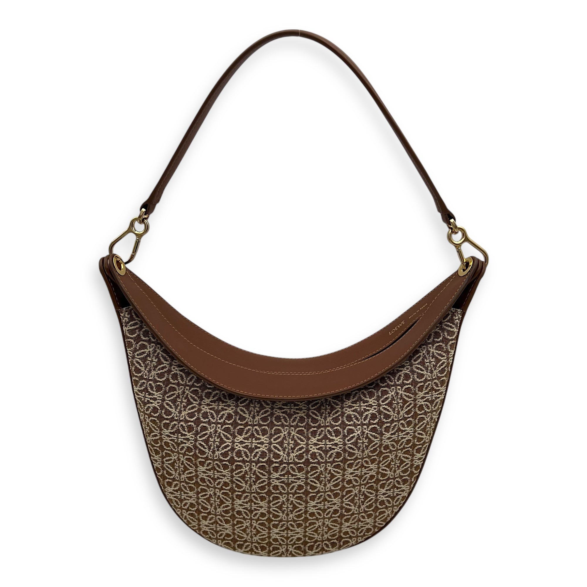 Luna Anagram Shoulder Bag Brown in Jacquard, Gold hardware