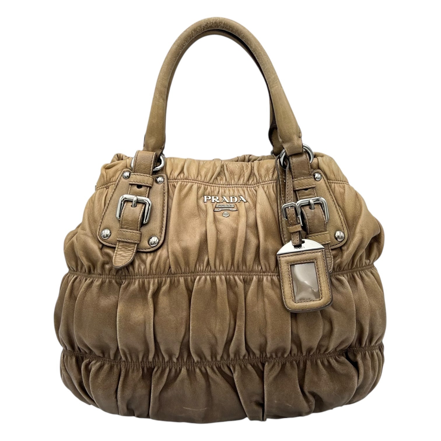 Gaufre Top Handle Bag Brown in Calfskin, Silver hardware