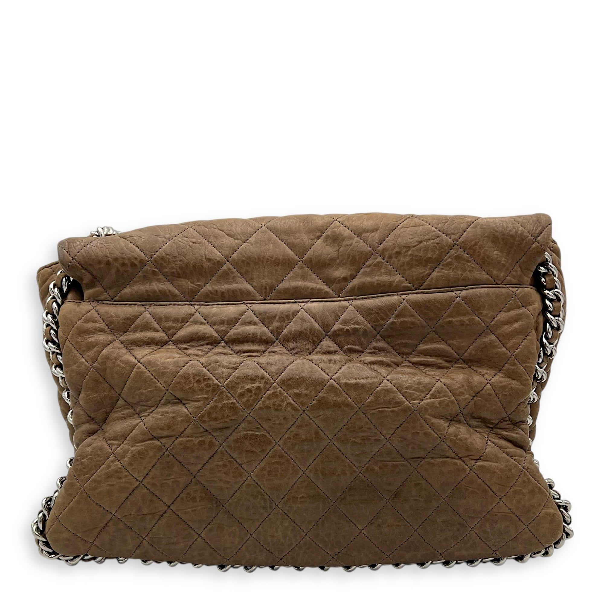 CC Shoulder Bag Brown in Calfskin, Silver hardware