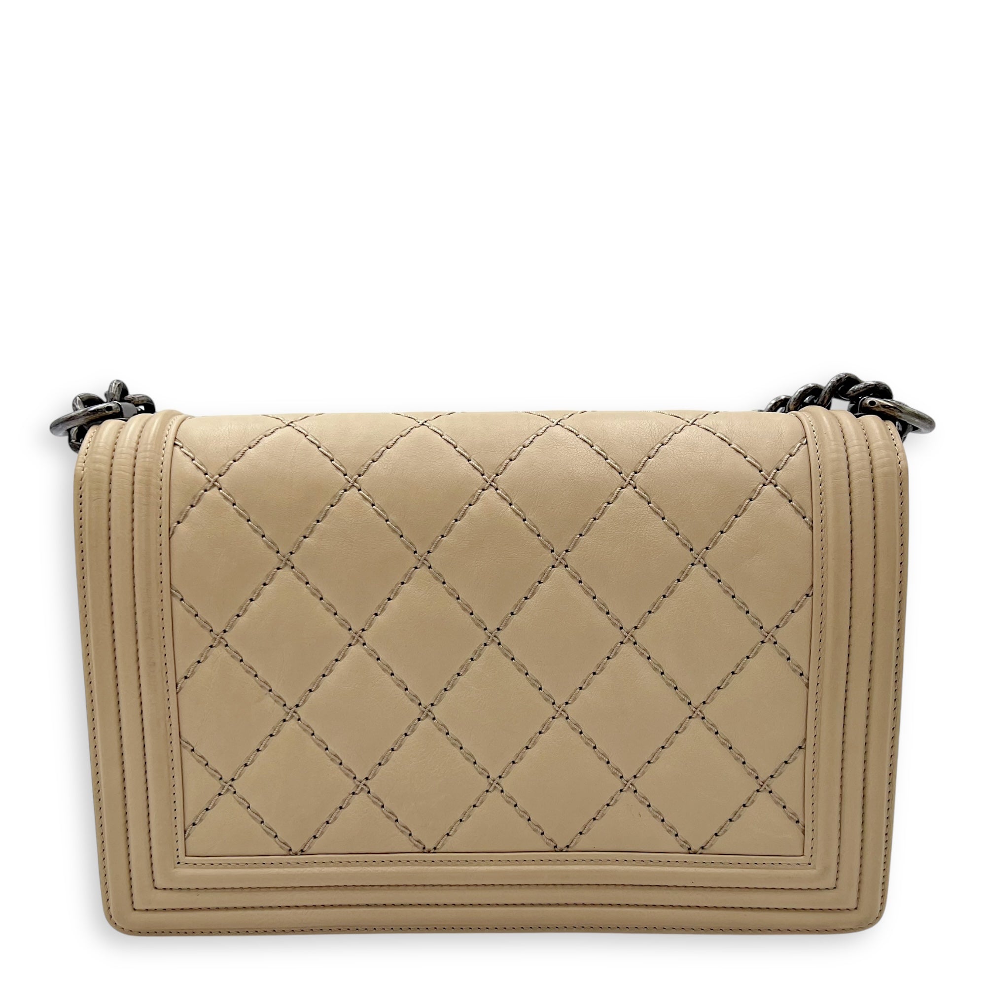 Boy Medium Beige Shoulder Bag in Calfskin, Gunmetal hardware