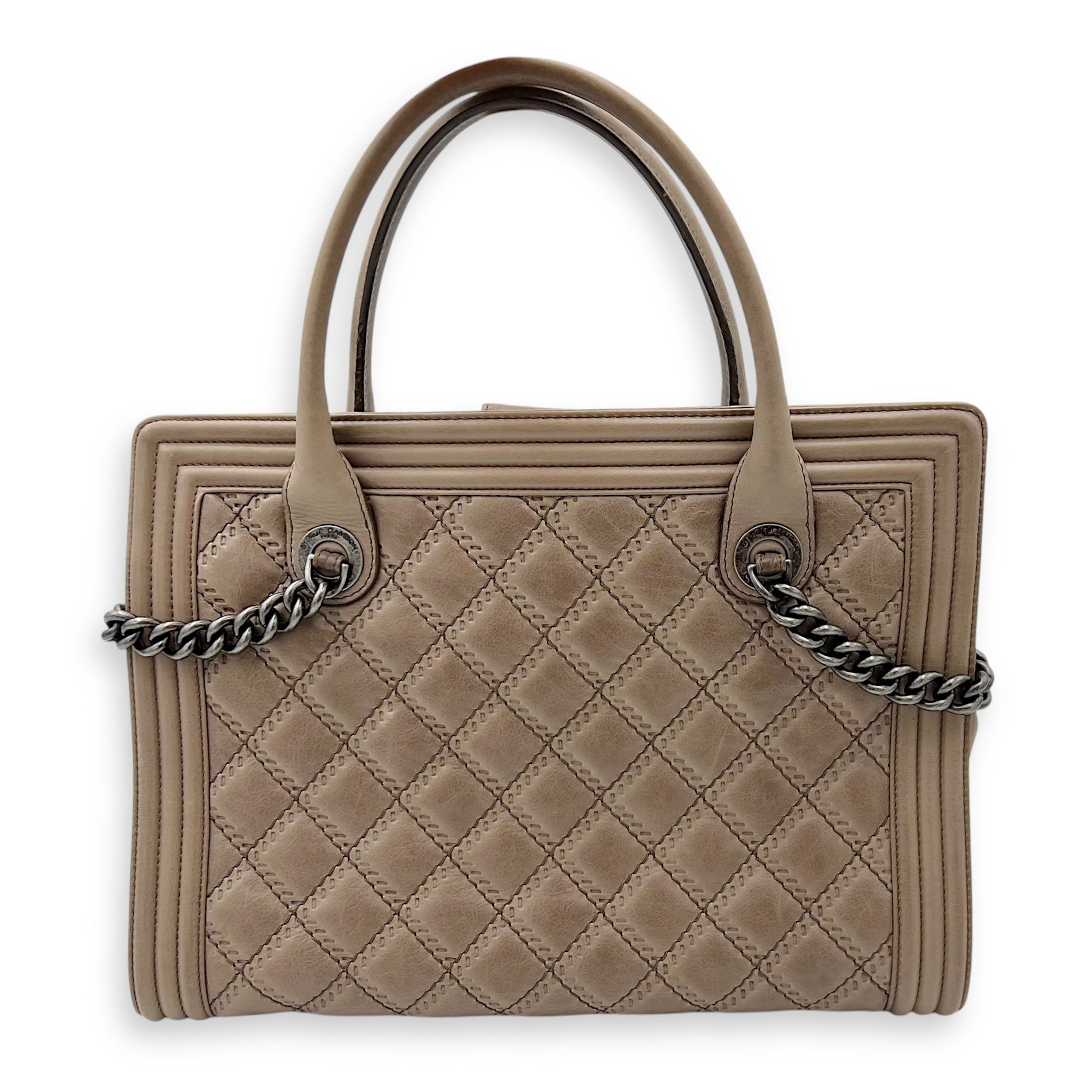 Boy Top Handle Bag Beige in Calfskin, Gunmetal hardware