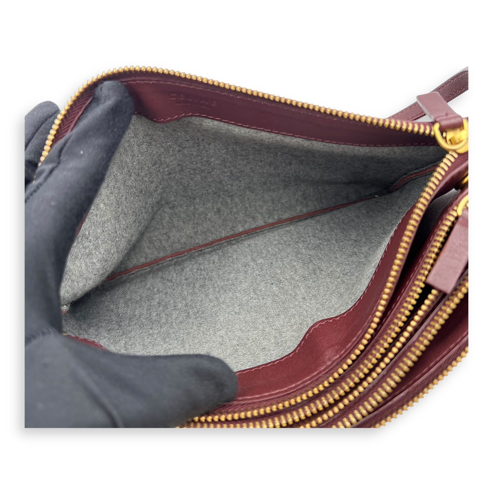 Trio Crossbody Bag Red in Calfskin, Gold hardware
