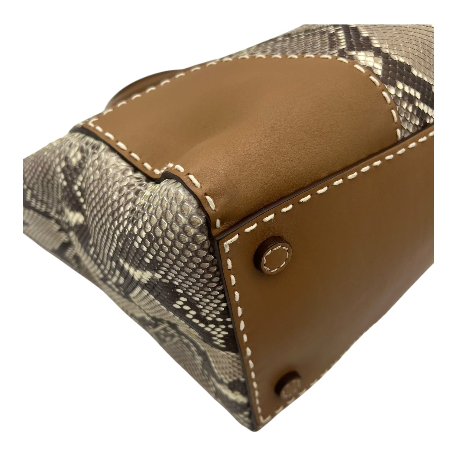 Logo Top Handle Bag Brown in Python Leather, Silver hardware