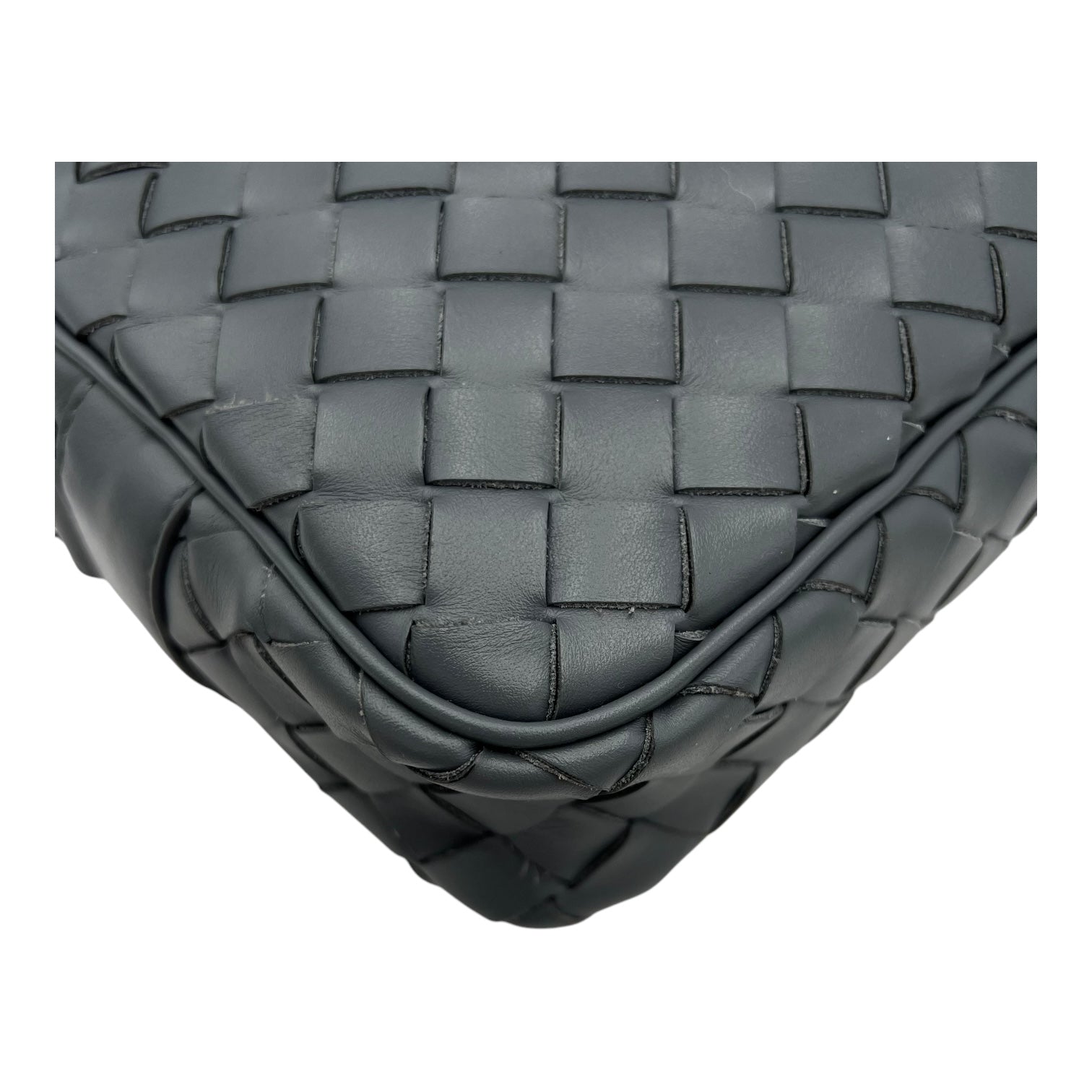 Intrecciato Crossbody Bag Grey in Calfskin, Silver hardware