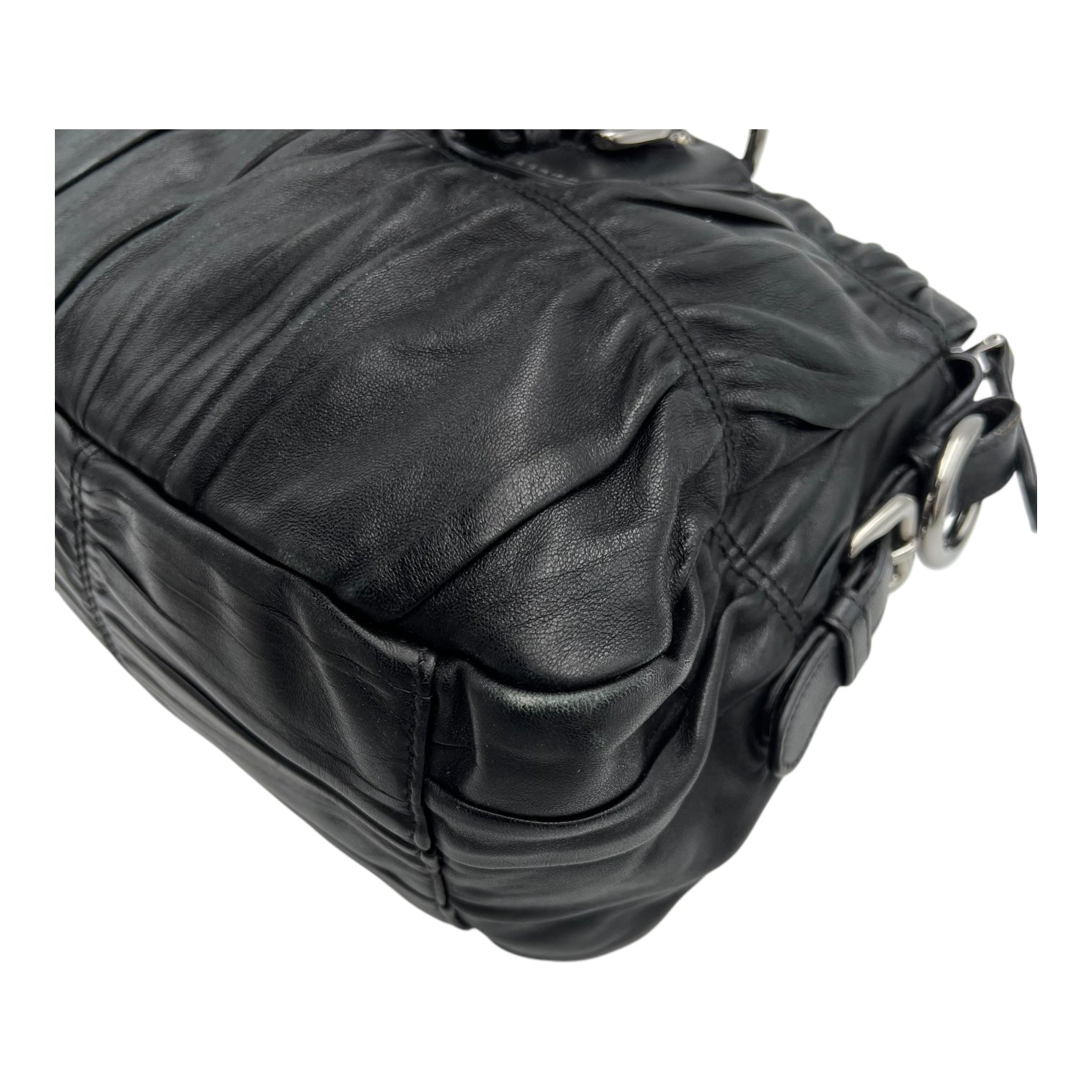 Gaufre Top Handle Bag Black in Lambskin, Silver hardware