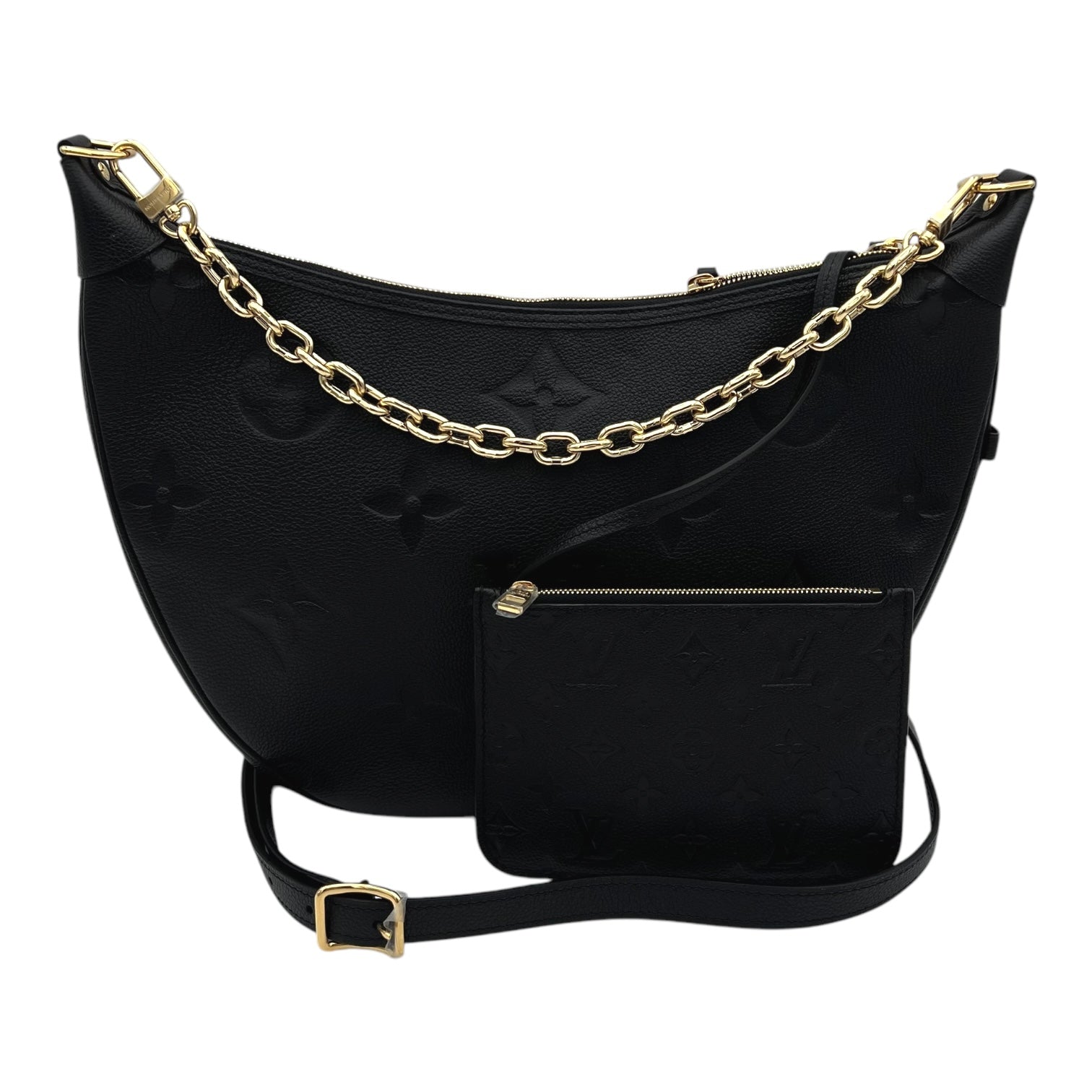 Loop Hobo Black Shoulder Bag in Empreinte Leather, Gold hardware