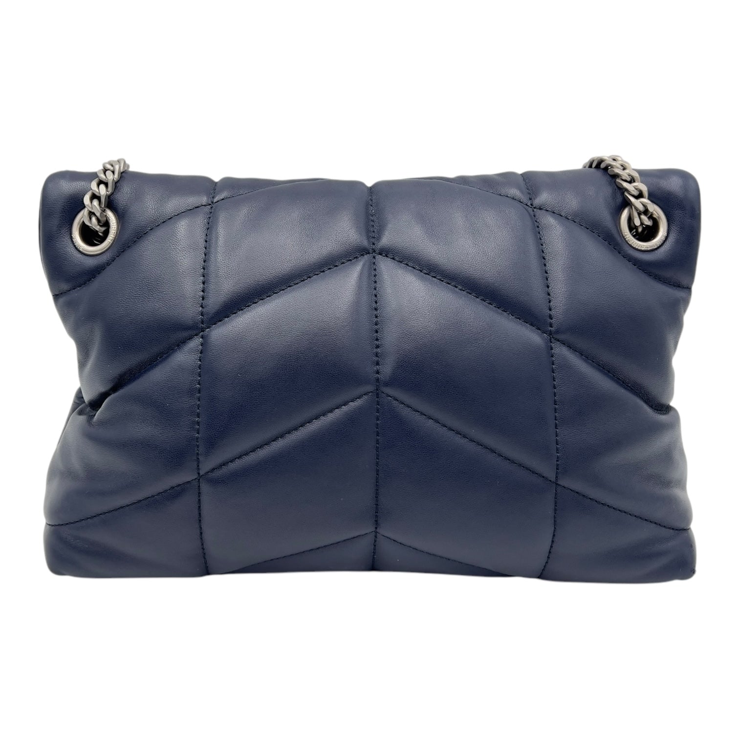 Puffer Medium Blue Shoulder Bag in Lambskin, Silver hardware