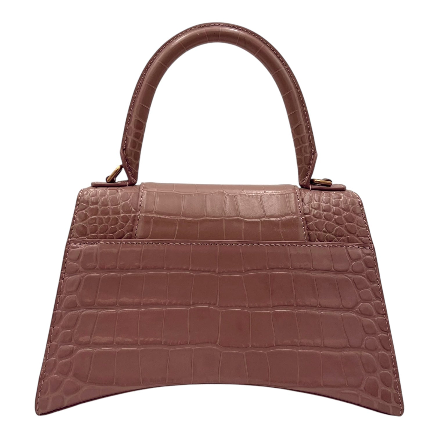 Hourglass Top Handle Bag Beige in Crocodile Embossed Calfskin, Silver hardware
