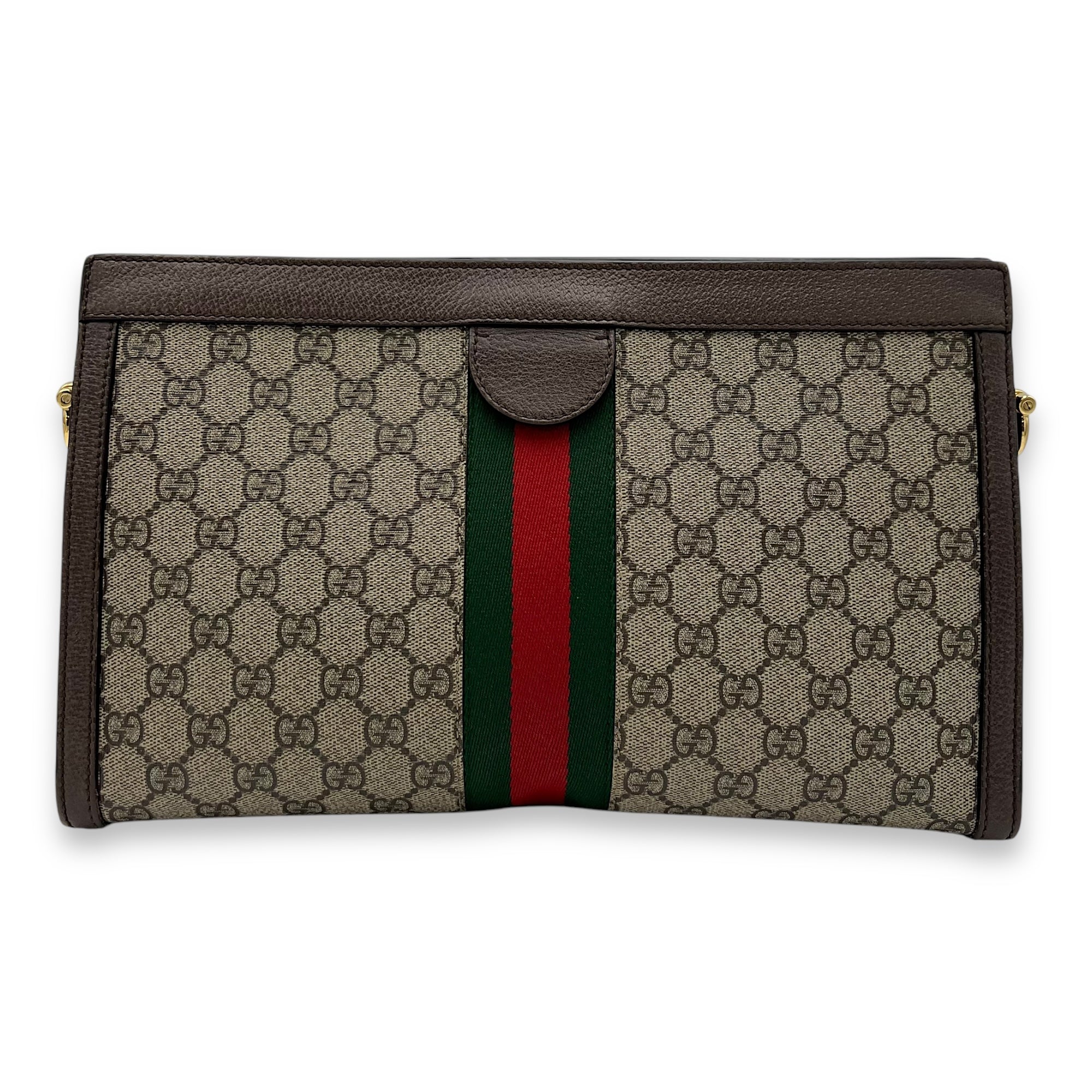 Ophidia Shoulder Bag Brown in Coated Canvas, Gold hardware
