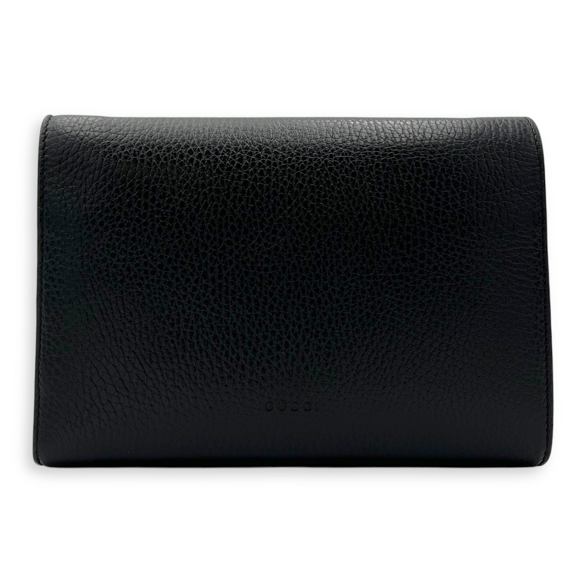 Dionysus Black Wallet On Chain in Calfskin, Silver hardware