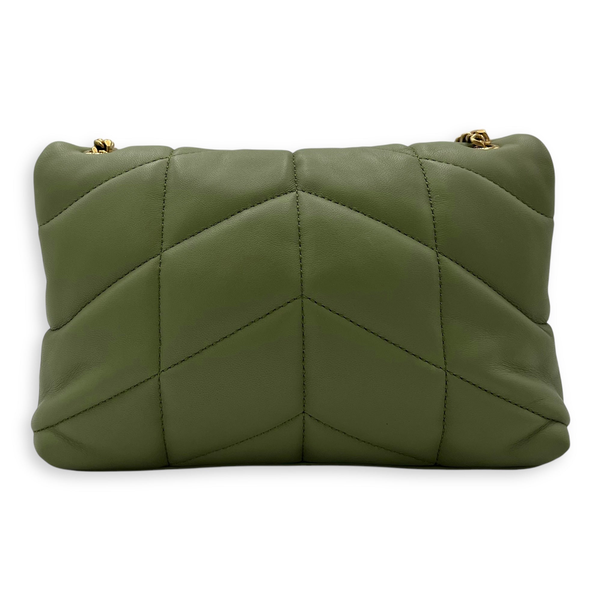 Puffer Mini Green Crossbody Bag in Lambskin, Gold hardware