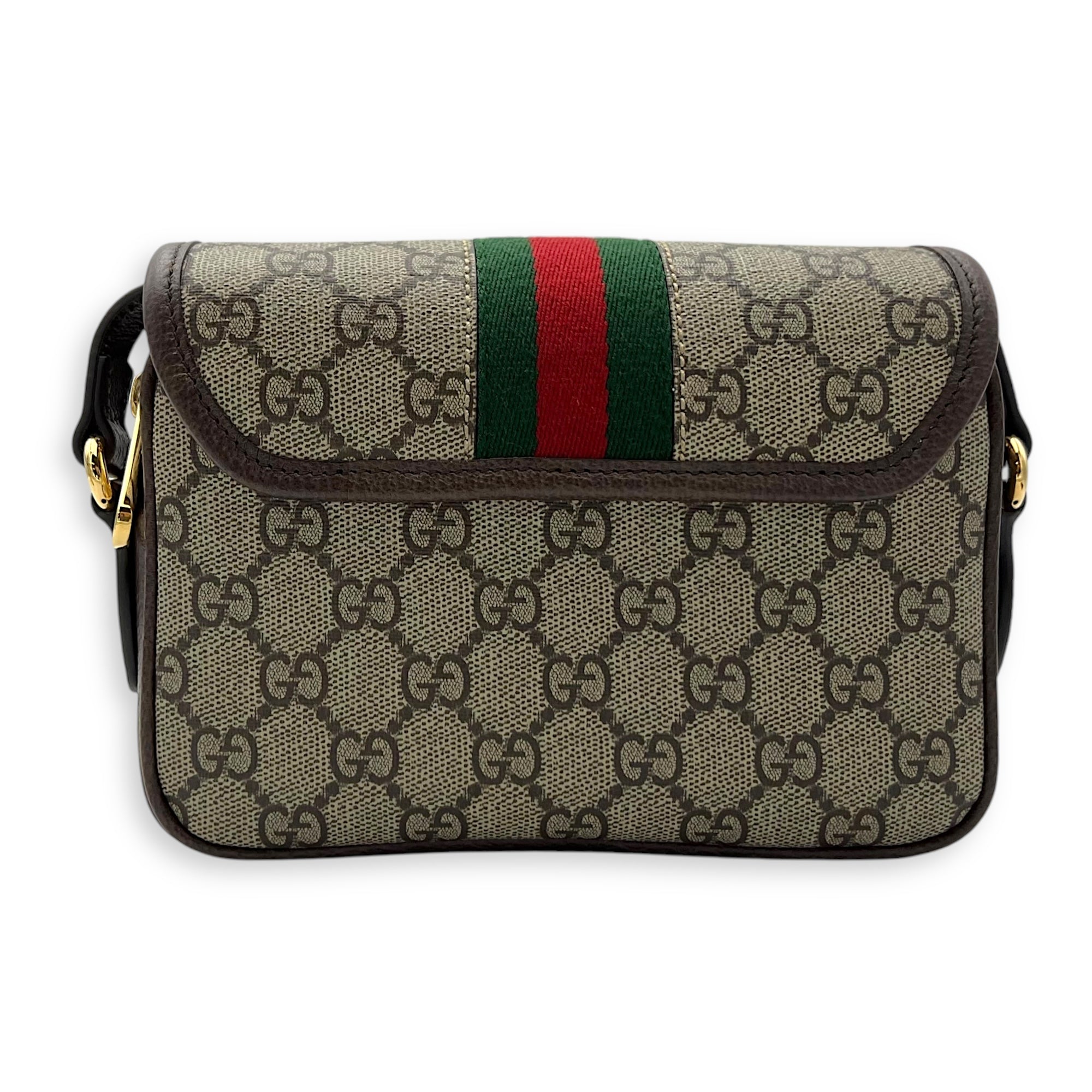 Ophidia Brown Crossbody Bag in Coated Canvas, Gold hardware