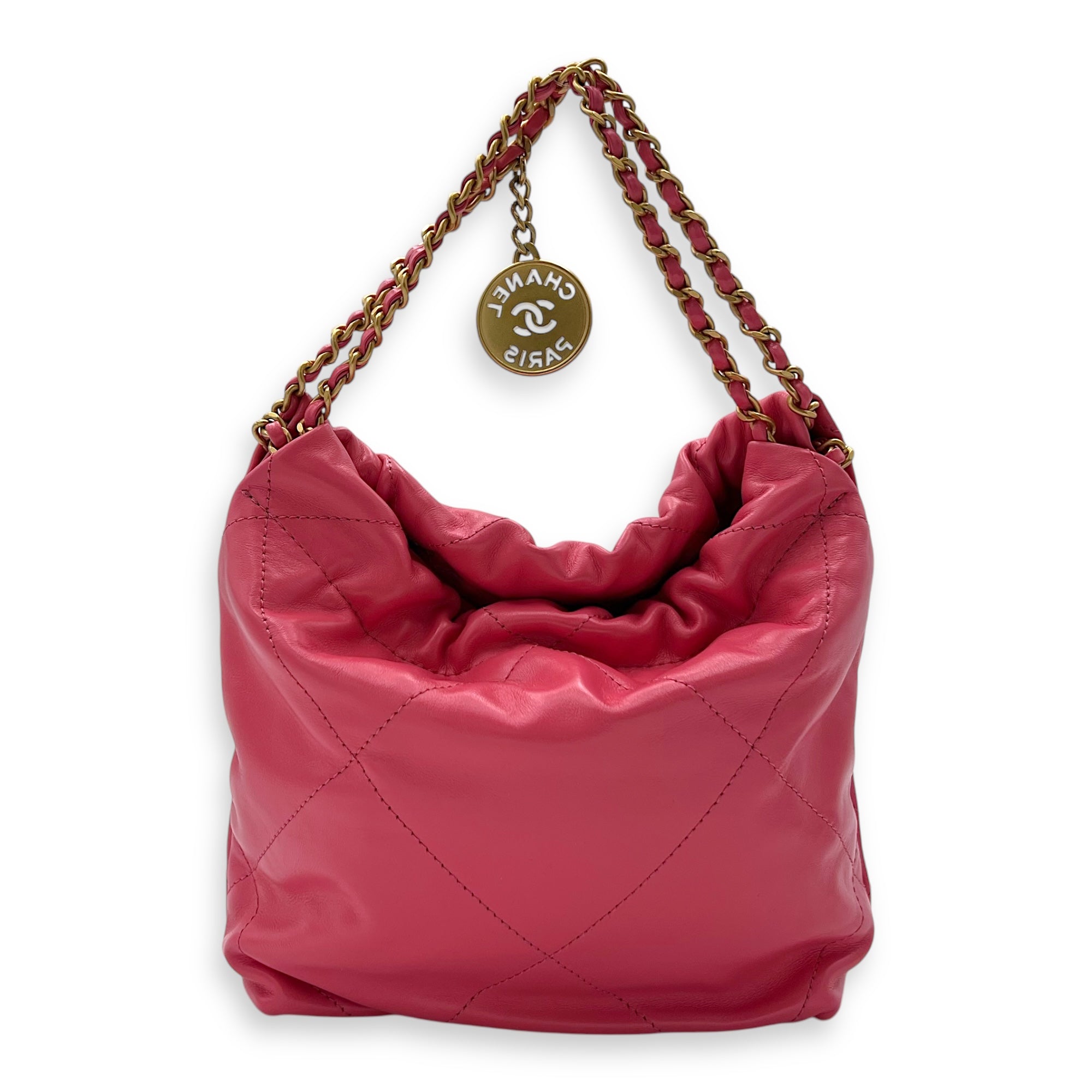 22 Tote Crossbody Bag Mini Pink in Calfskin, Gold hardware
