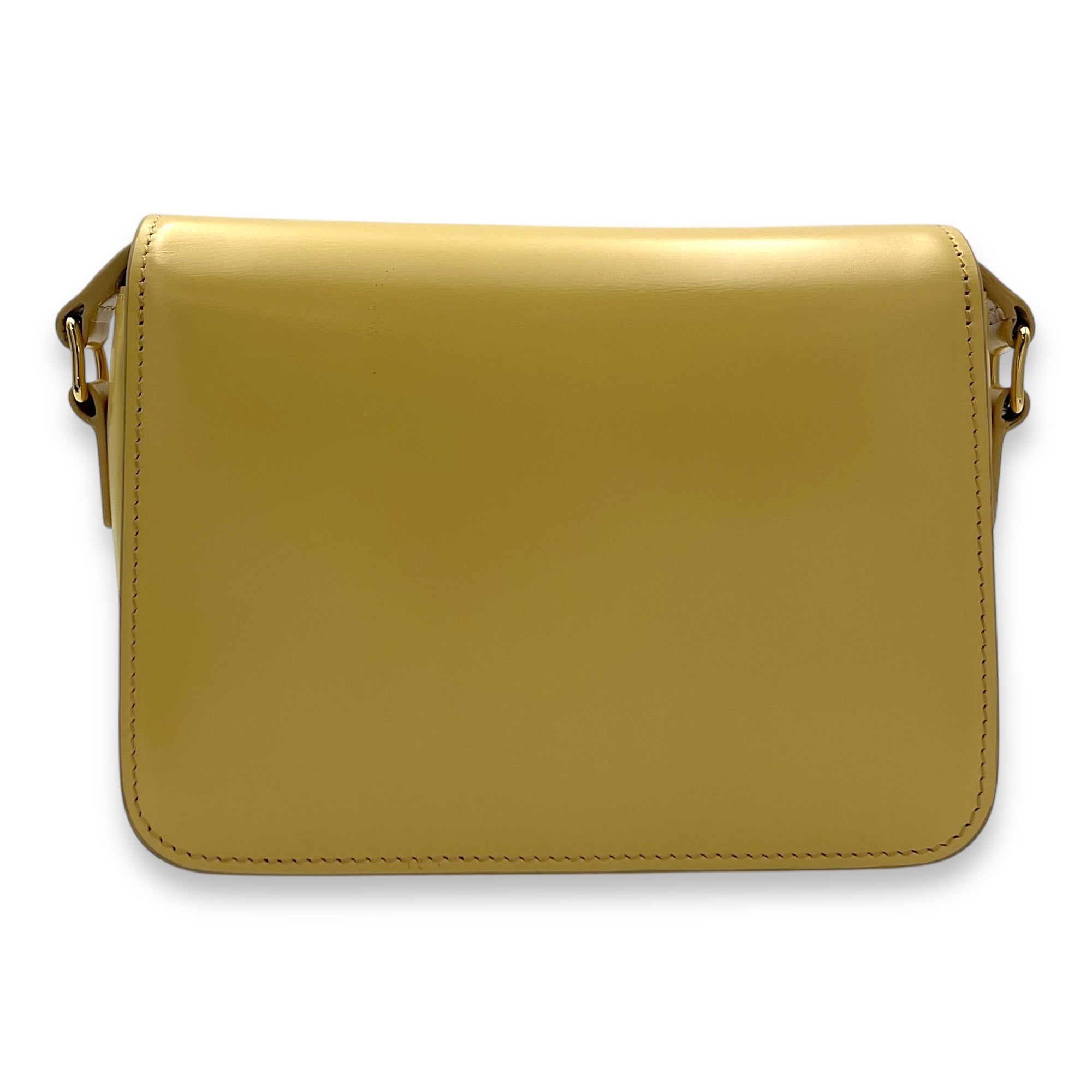 Triomphe Crossbody Bag Teen Yellow in Calfskin, Gold hardware