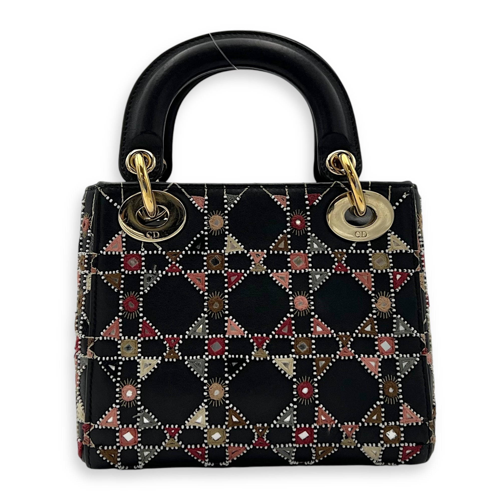 Lady Dior Mini Black Top Handle Bag in Calfskin, Gold hardware