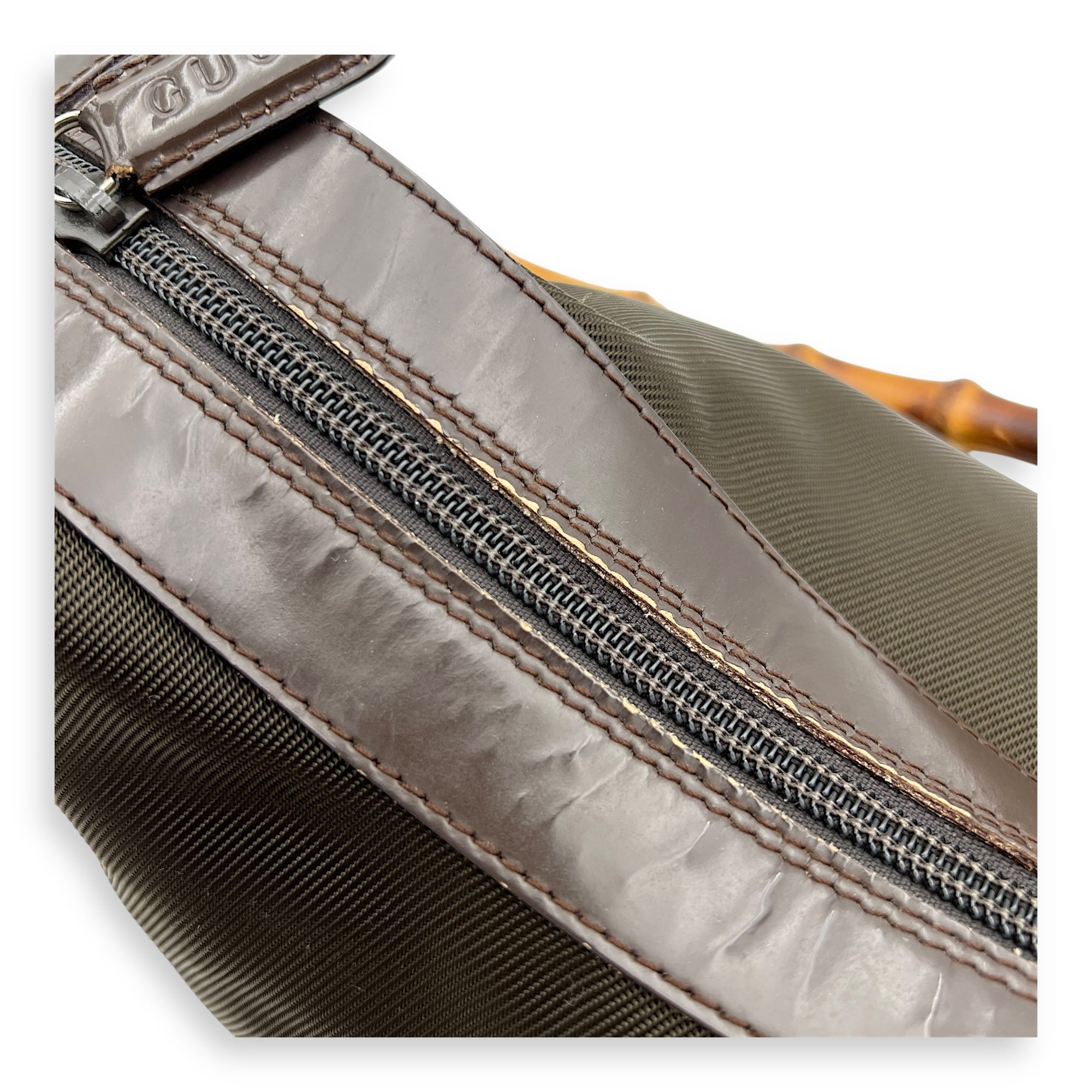 Bamboo Shoulder Bag Brown in Canvas, Silver hardware