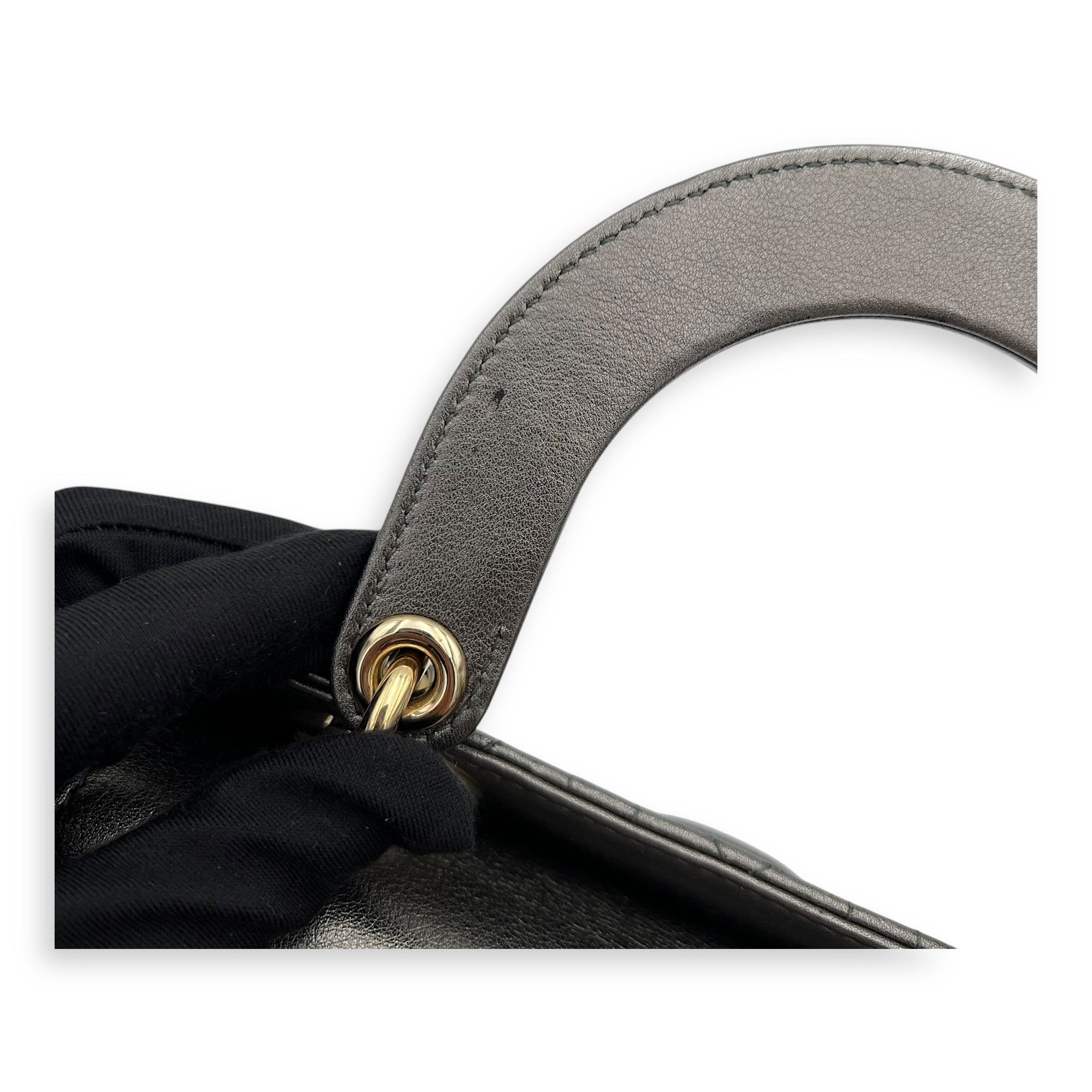 Lady Dior Small Grey Top Handle Bag in Calfskin, Gold hardware