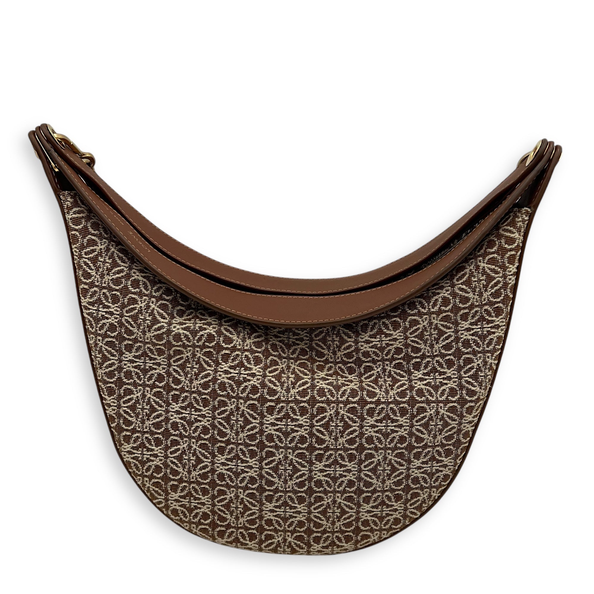 Luna Anagram Shoulder Bag Brown in Jacquard, Gold hardware