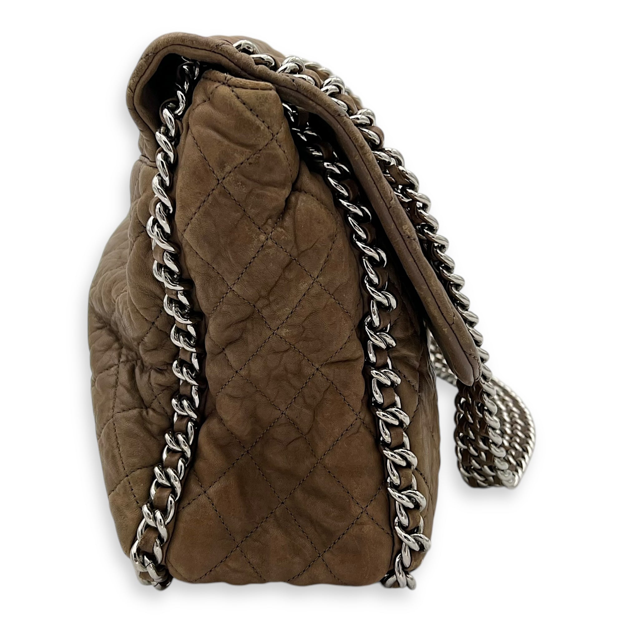 CC Shoulder Bag Brown in Calfskin, Silver hardware