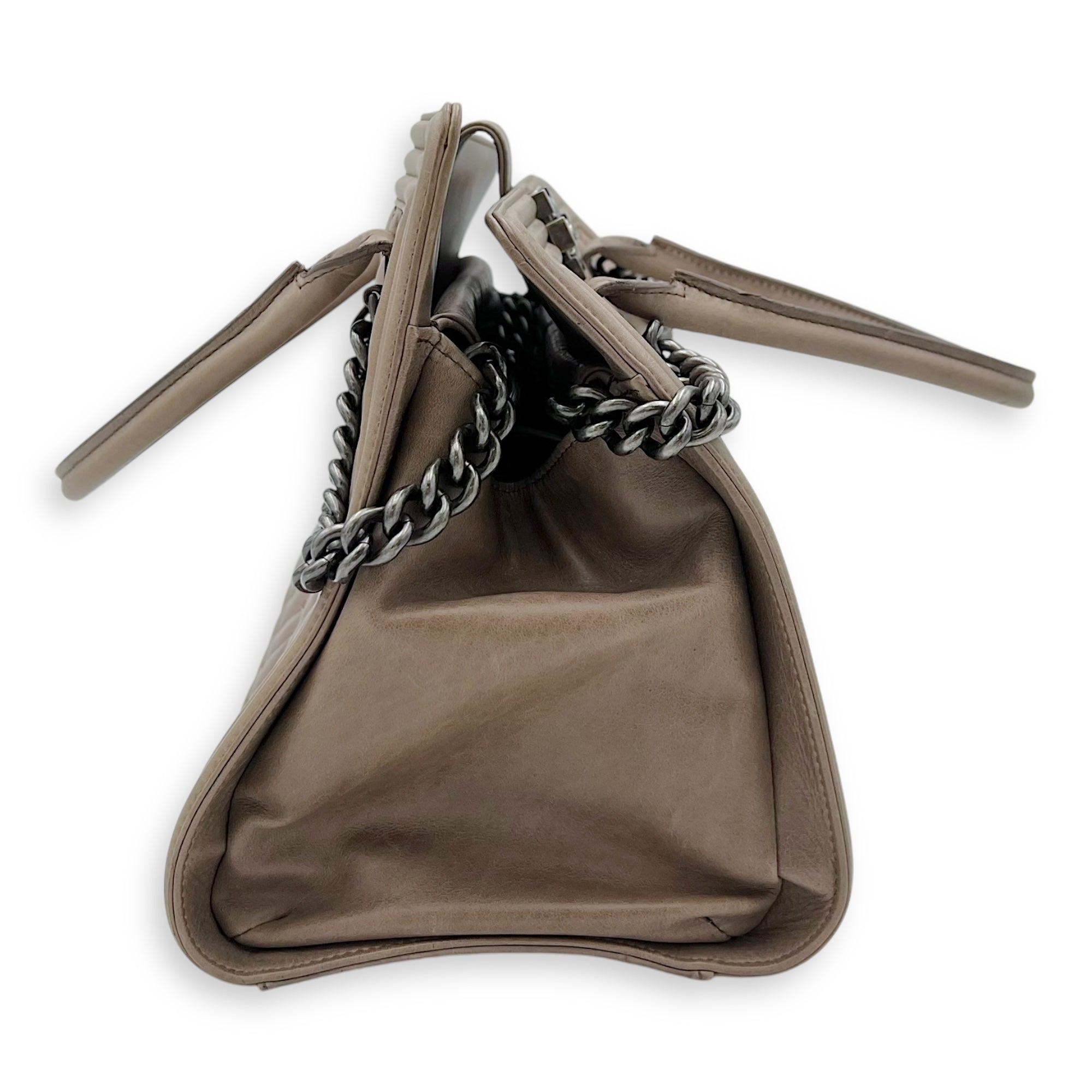 Boy Top Handle Bag Beige in Calfskin, Gunmetal hardware
