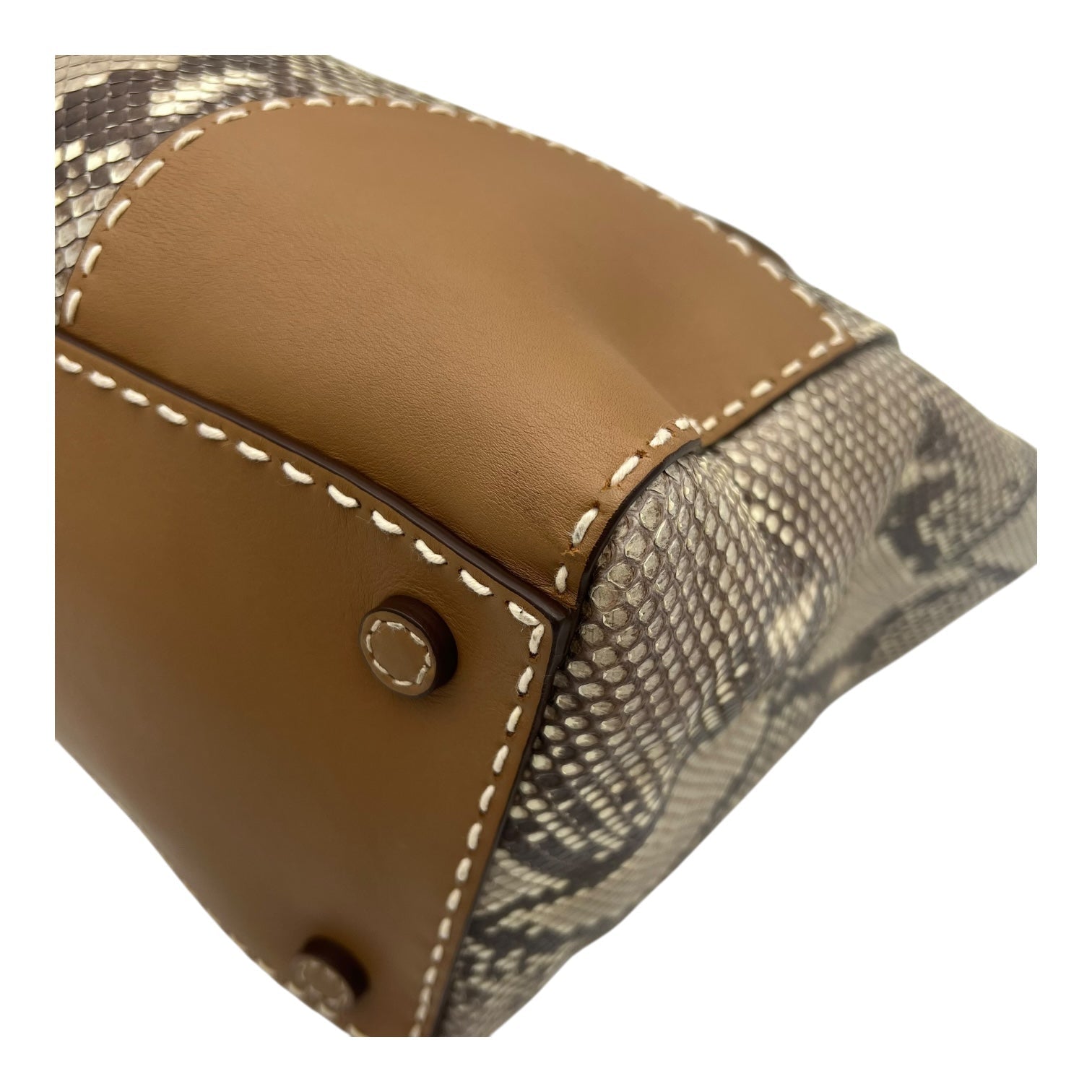 Logo Top Handle Bag Brown in Python Leather, Silver hardware