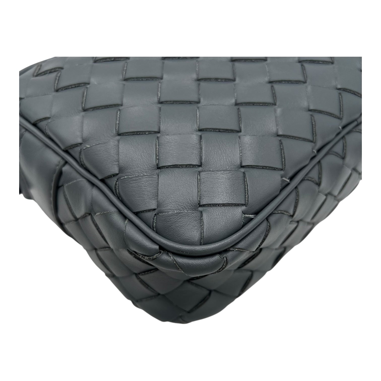 Intrecciato Crossbody Bag Grey in Calfskin, Silver hardware
