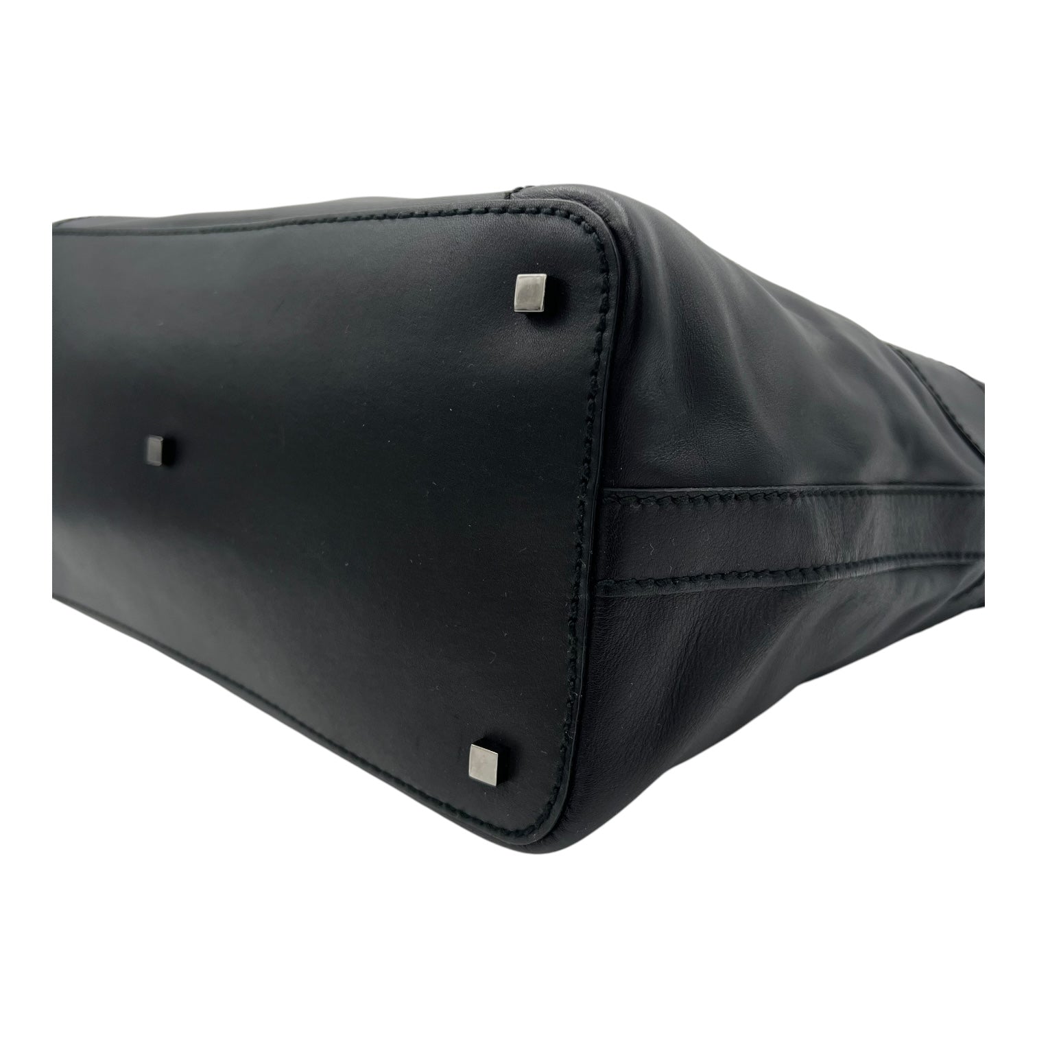 Hobo Black Top Handle Bag in Calfskin, Silver hardware