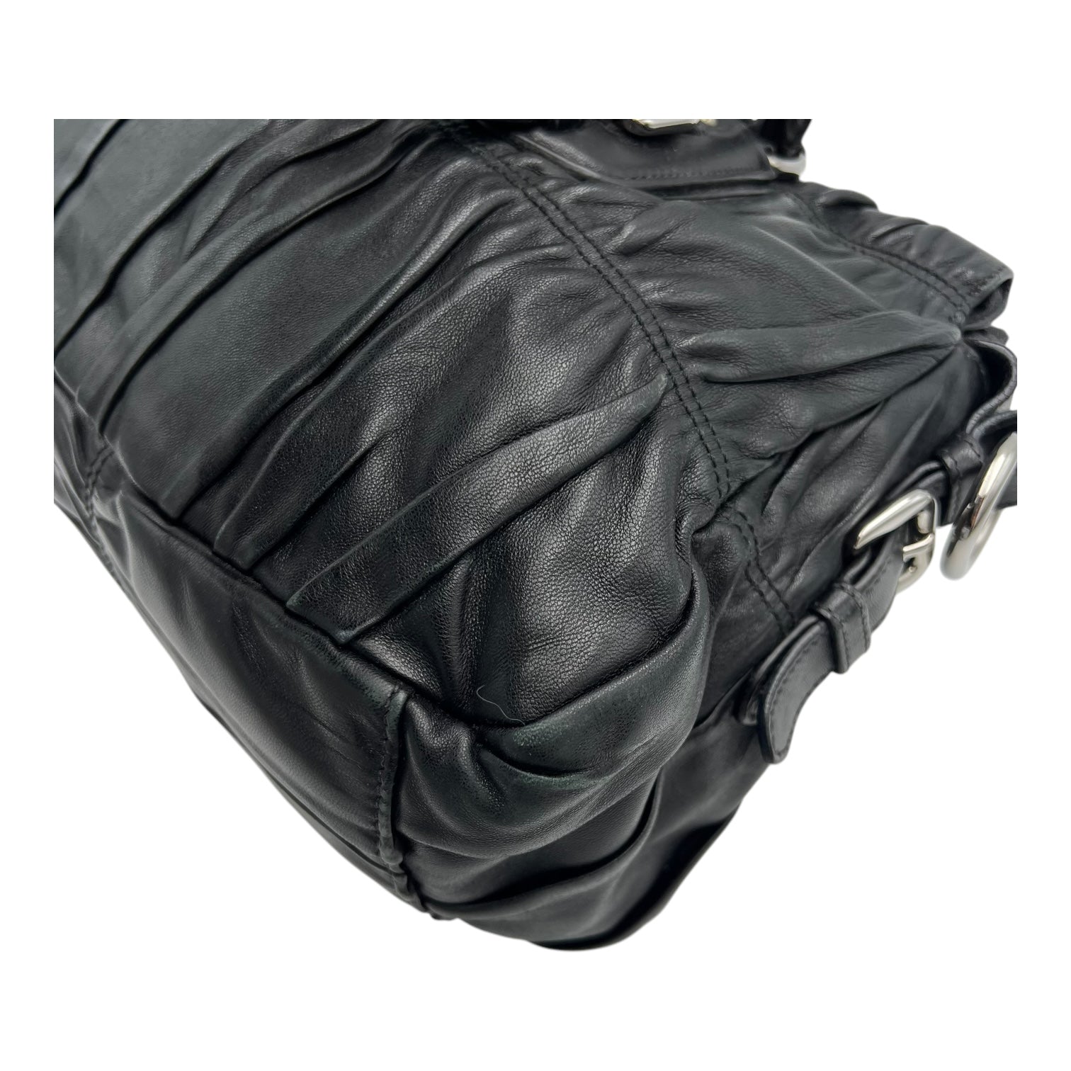 Gaufre Top Handle Bag Black in Lambskin, Silver hardware