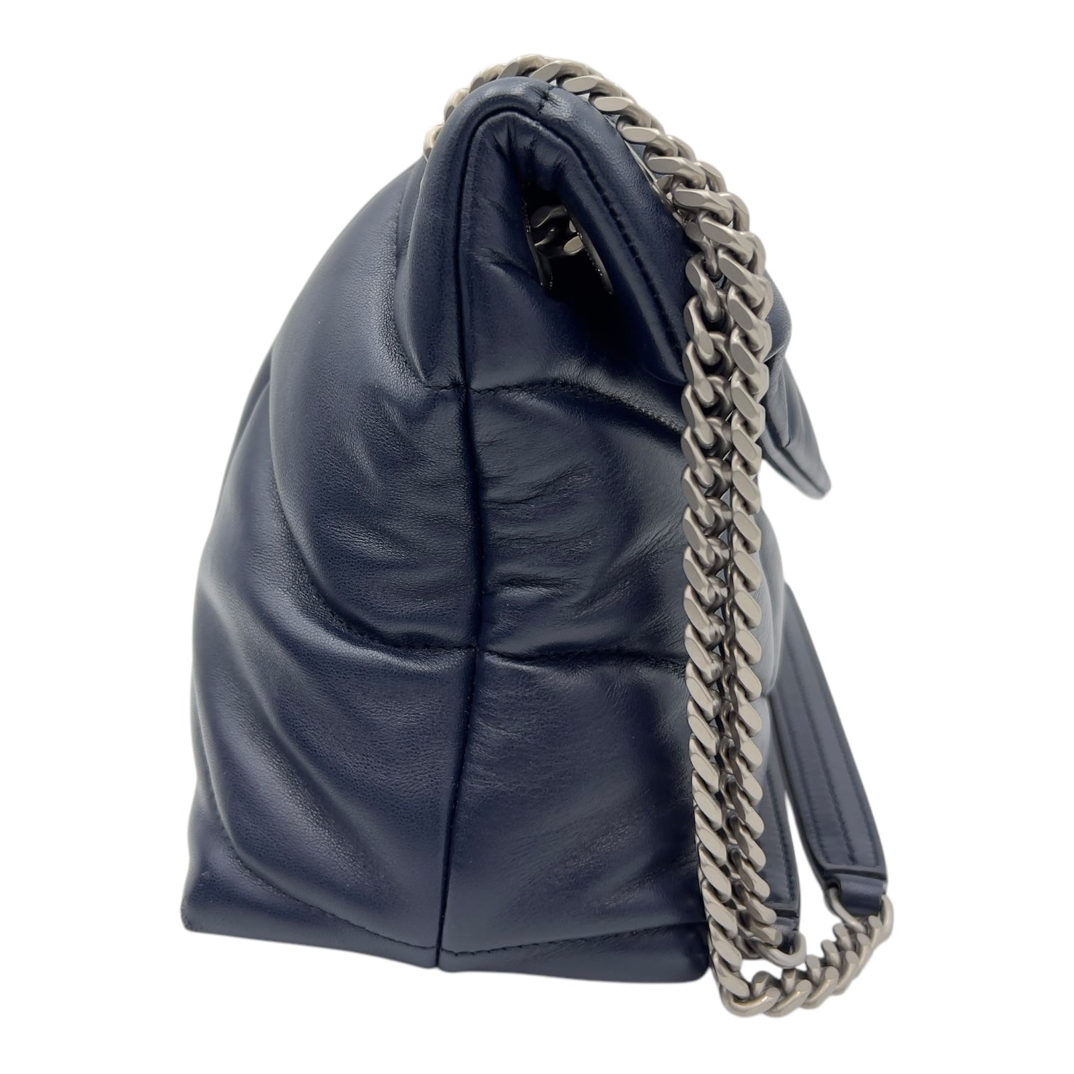 Puffer Medium Blue Shoulder Bag in Lambskin, Silver hardware
