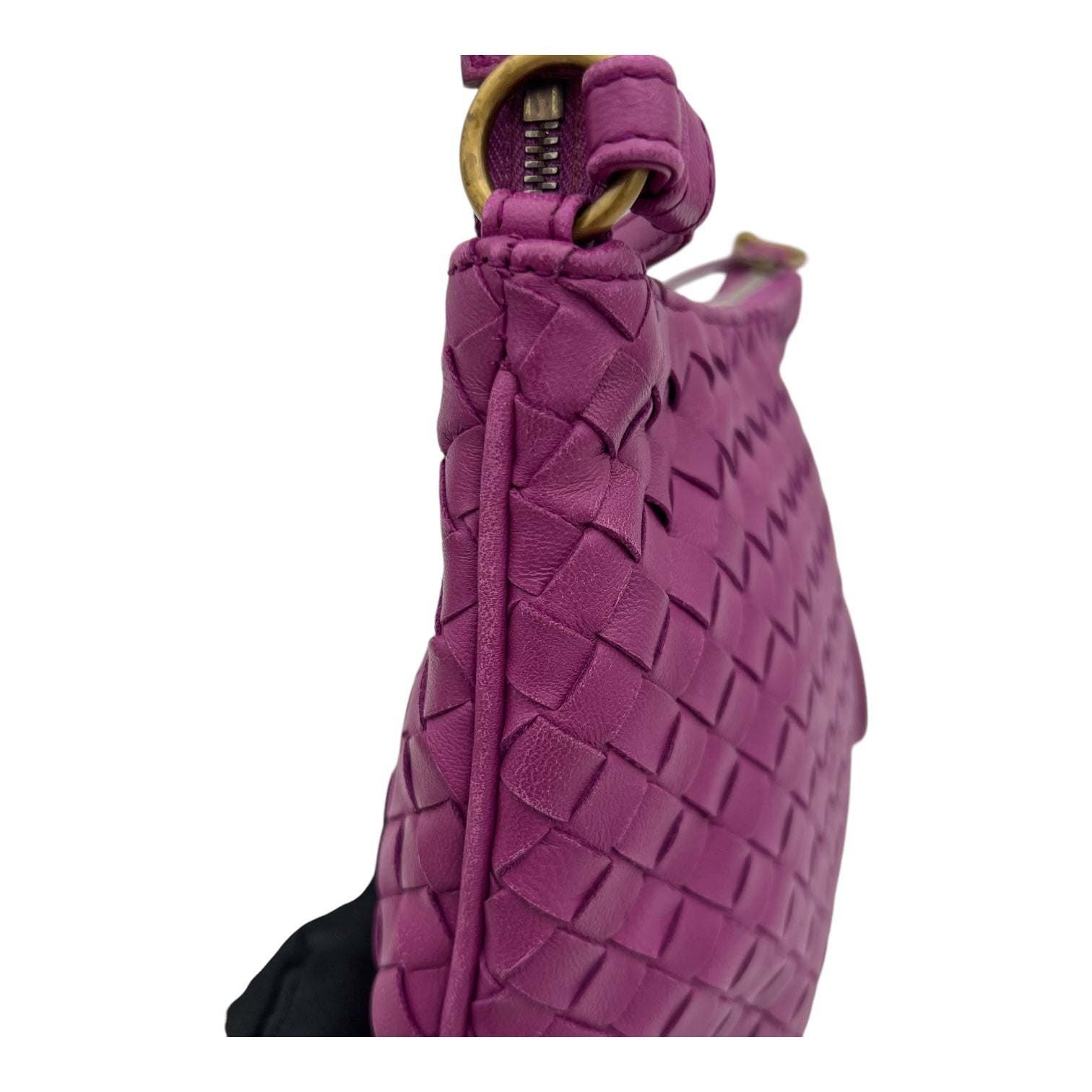 Intrecciato Purple Shoulder Bag in Lambskin, Gold hardware