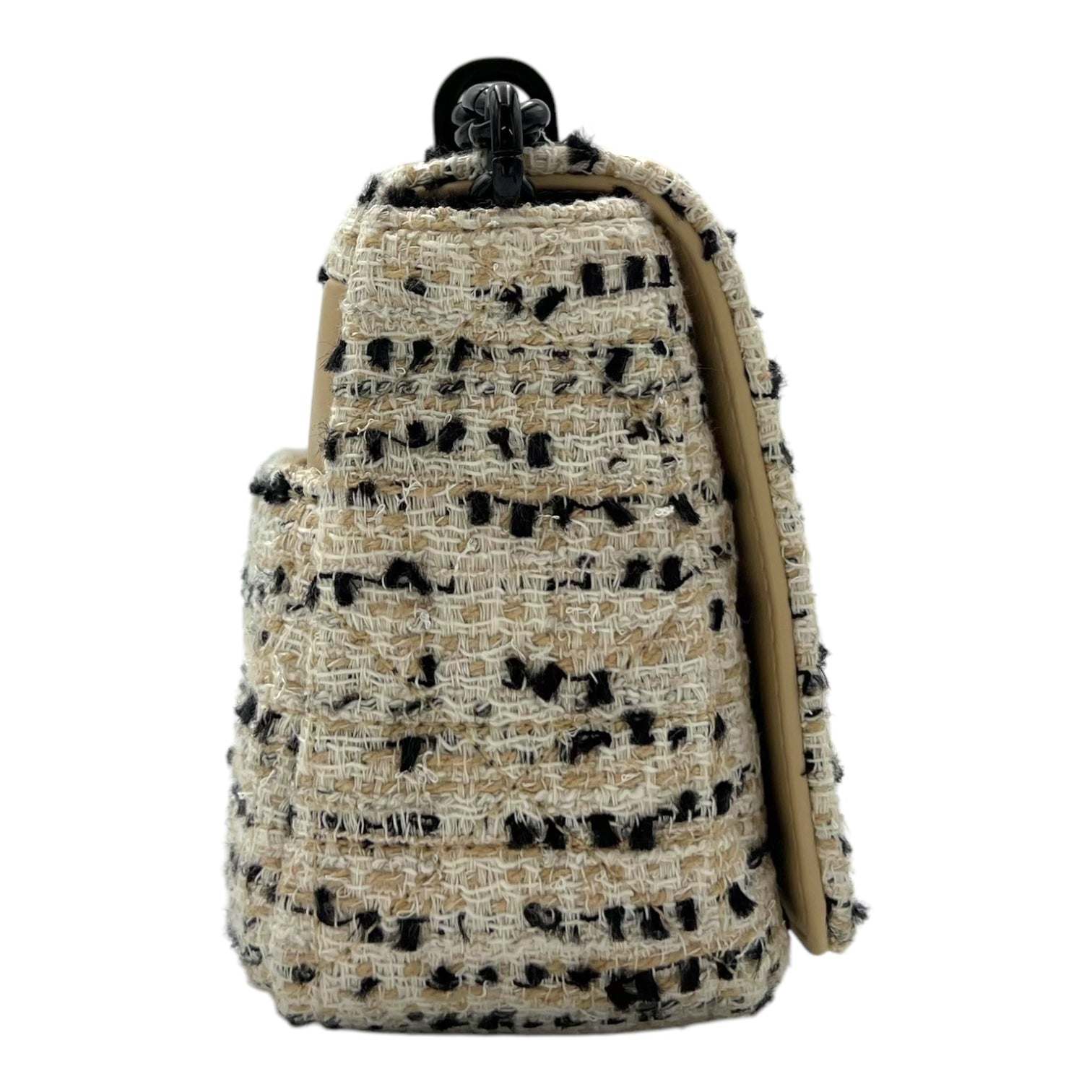 Caro Small White Crossbody Bag in Tweed, Enamel hardware