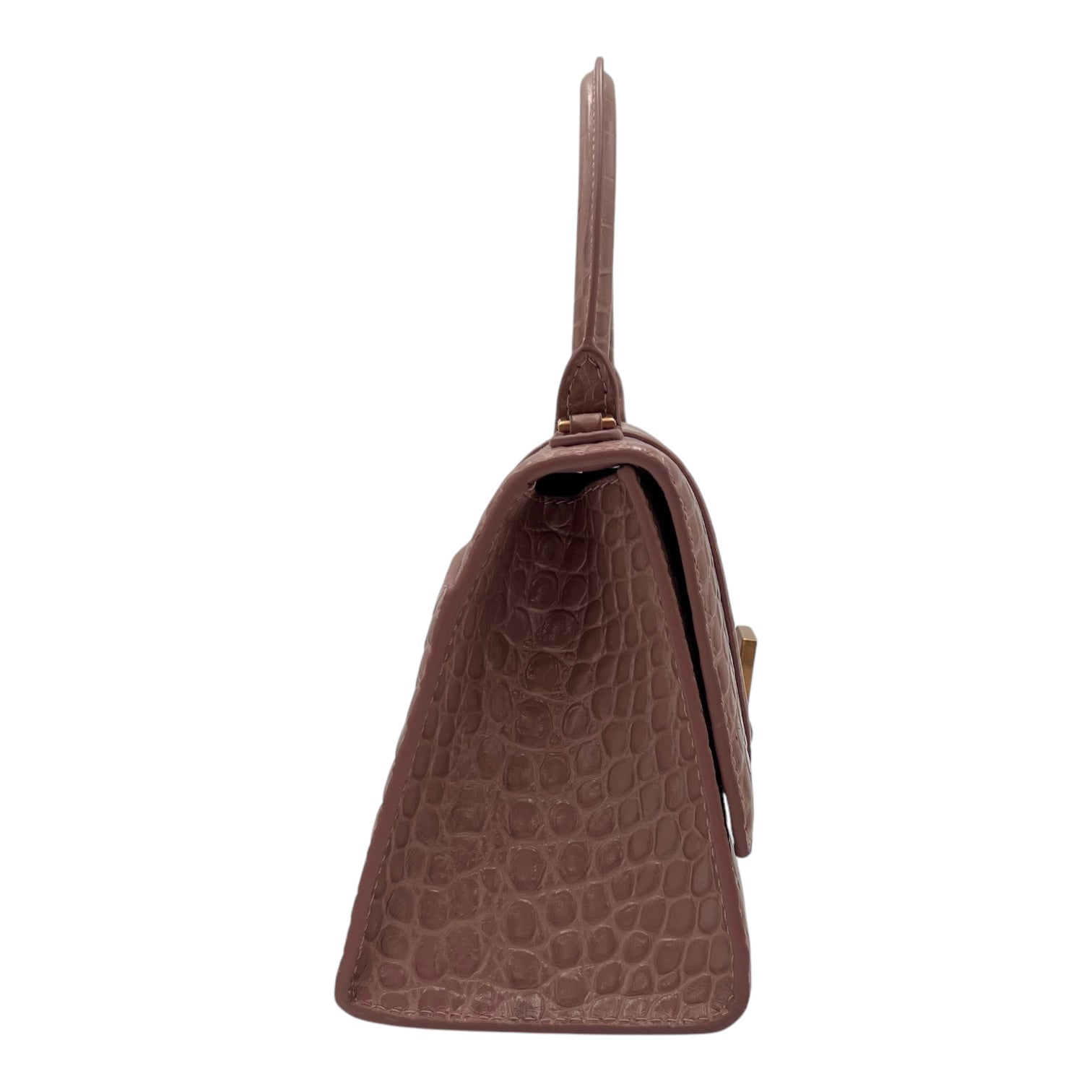 Hourglass Top Handle Bag Beige in Crocodile Embossed Calfskin, Silver hardware