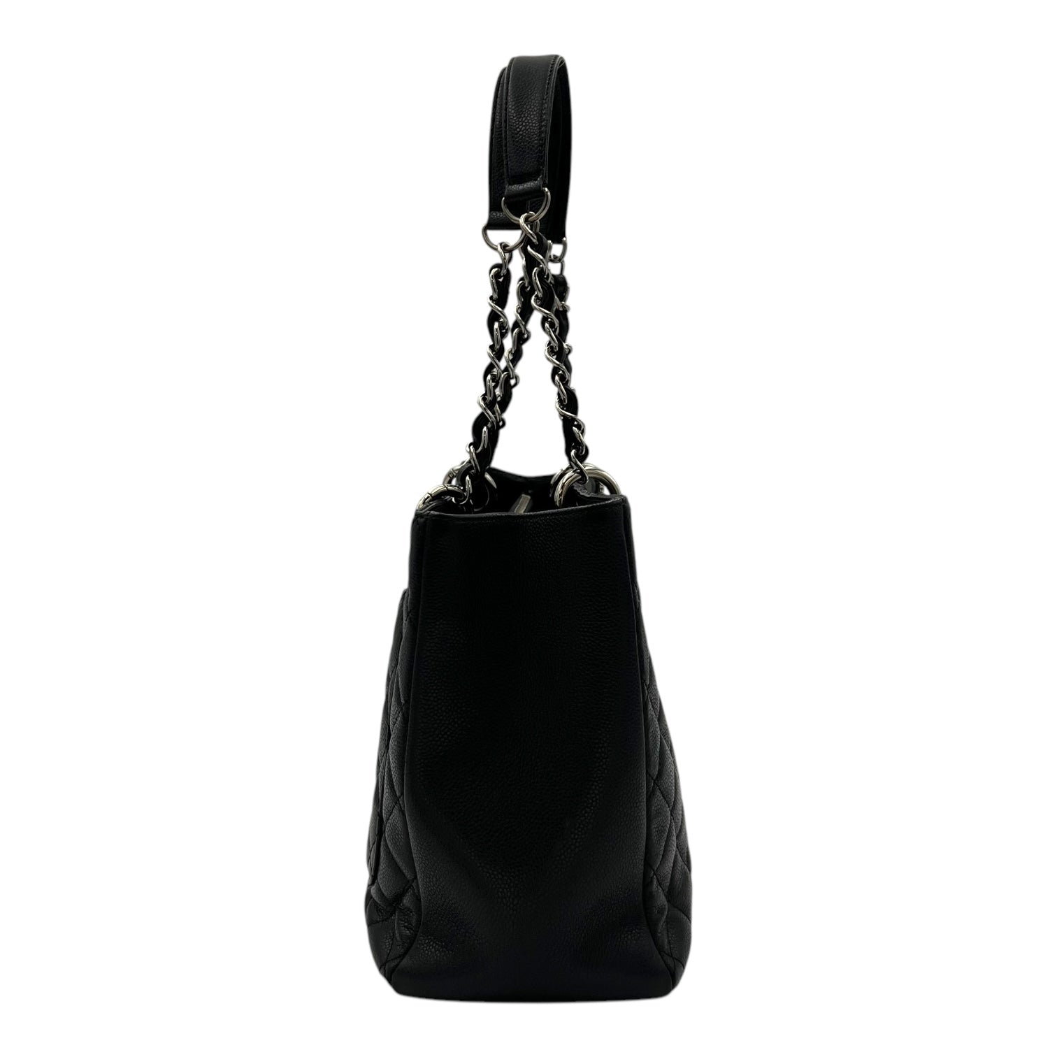 GST Black Tote Bag in Caviar Leather, Silver hardware