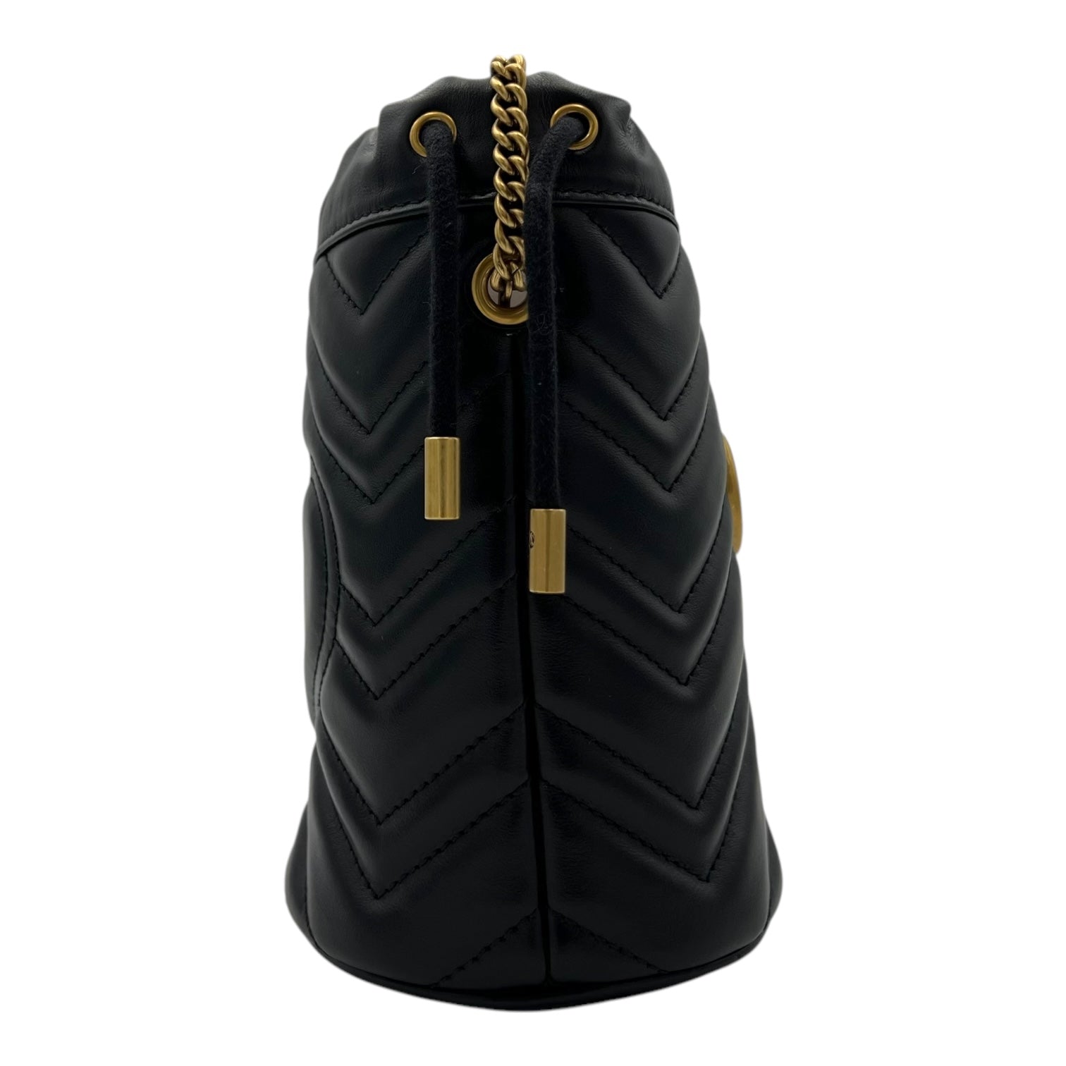 GG Marmont Bucket Bag Black in Calfskin, Gold hardware