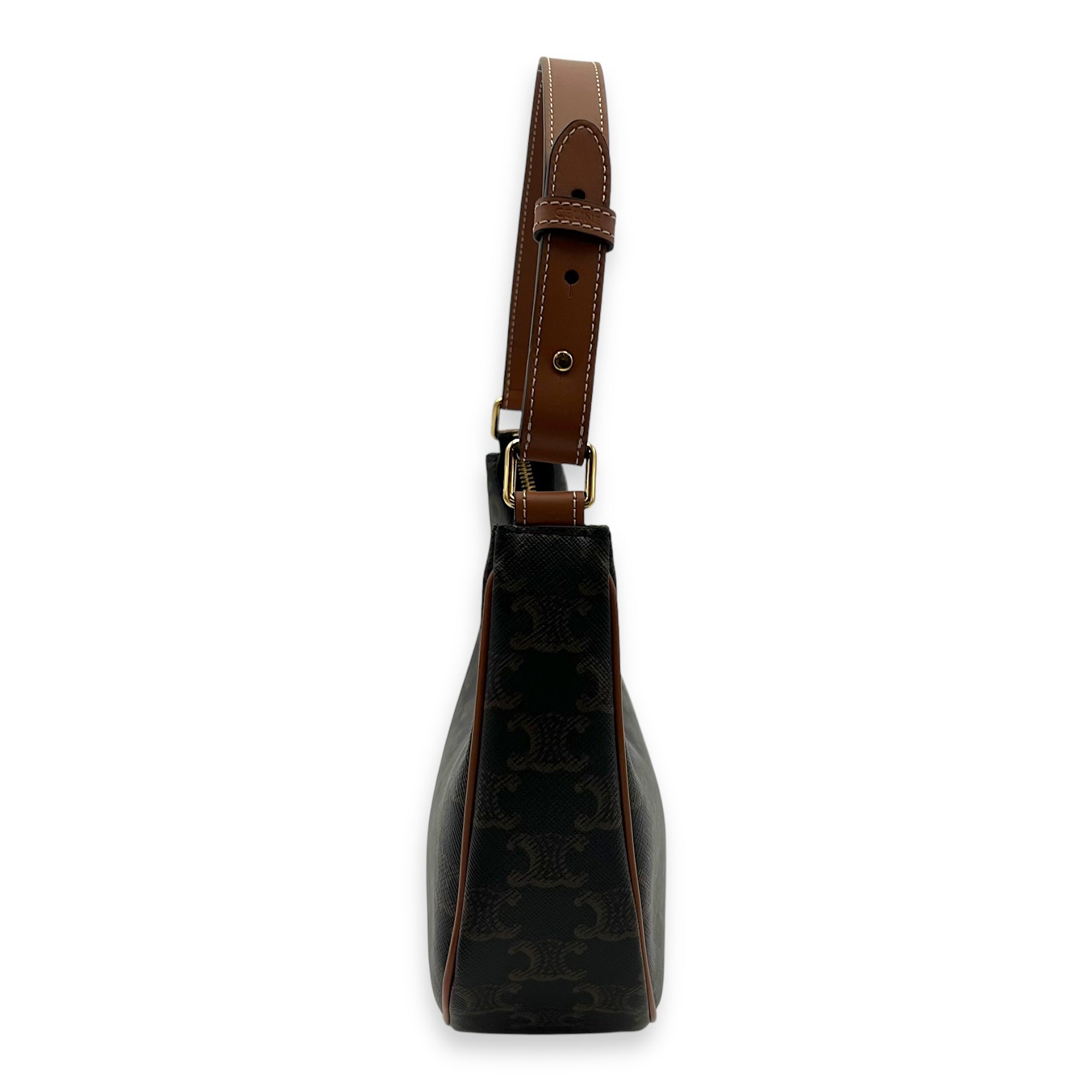 Ava Shoulder Bag Brown in Coated Canvas, Gold hardware