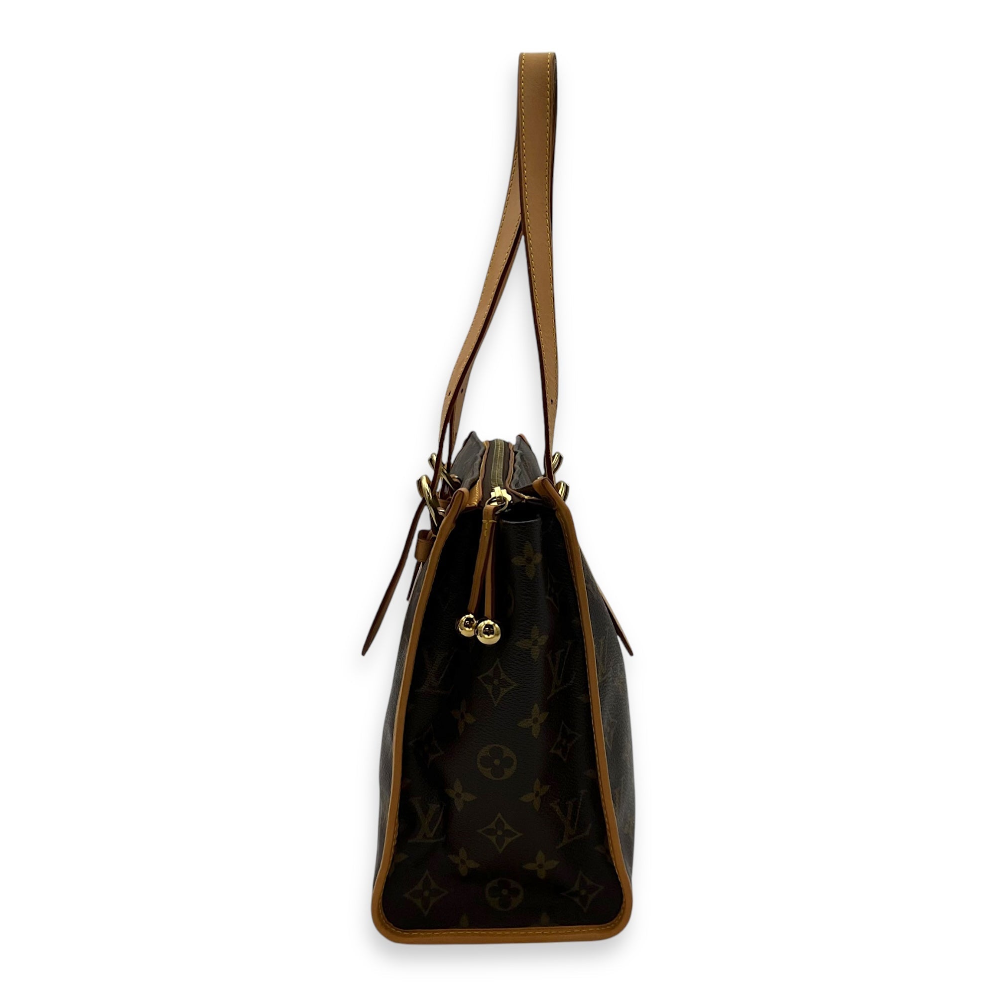 Popincourt Top Handle Bag Brown in Monogram Coated Canvas, Gold hardware