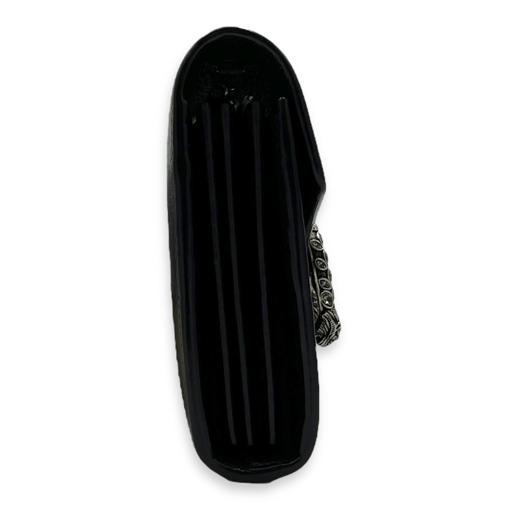 Dionysus Black Wallet On Chain in Calfskin, Silver hardware