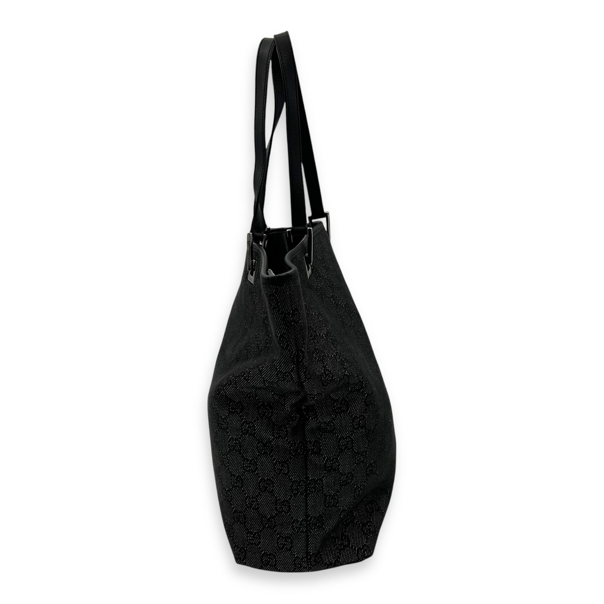 GG Tote Bag Black in Canvas, Silver hardware
