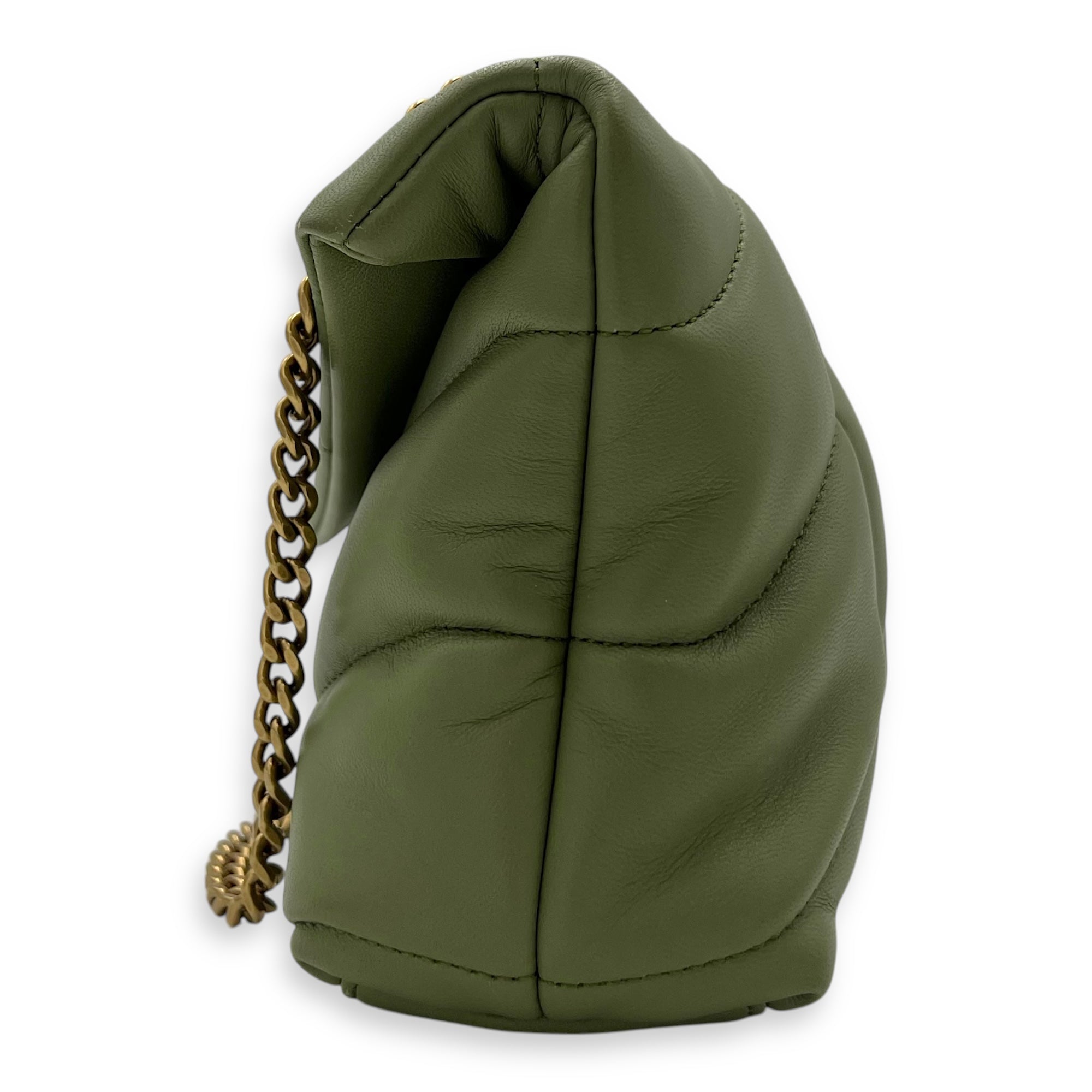 Puffer Mini Green Crossbody Bag in Lambskin, Gold hardware