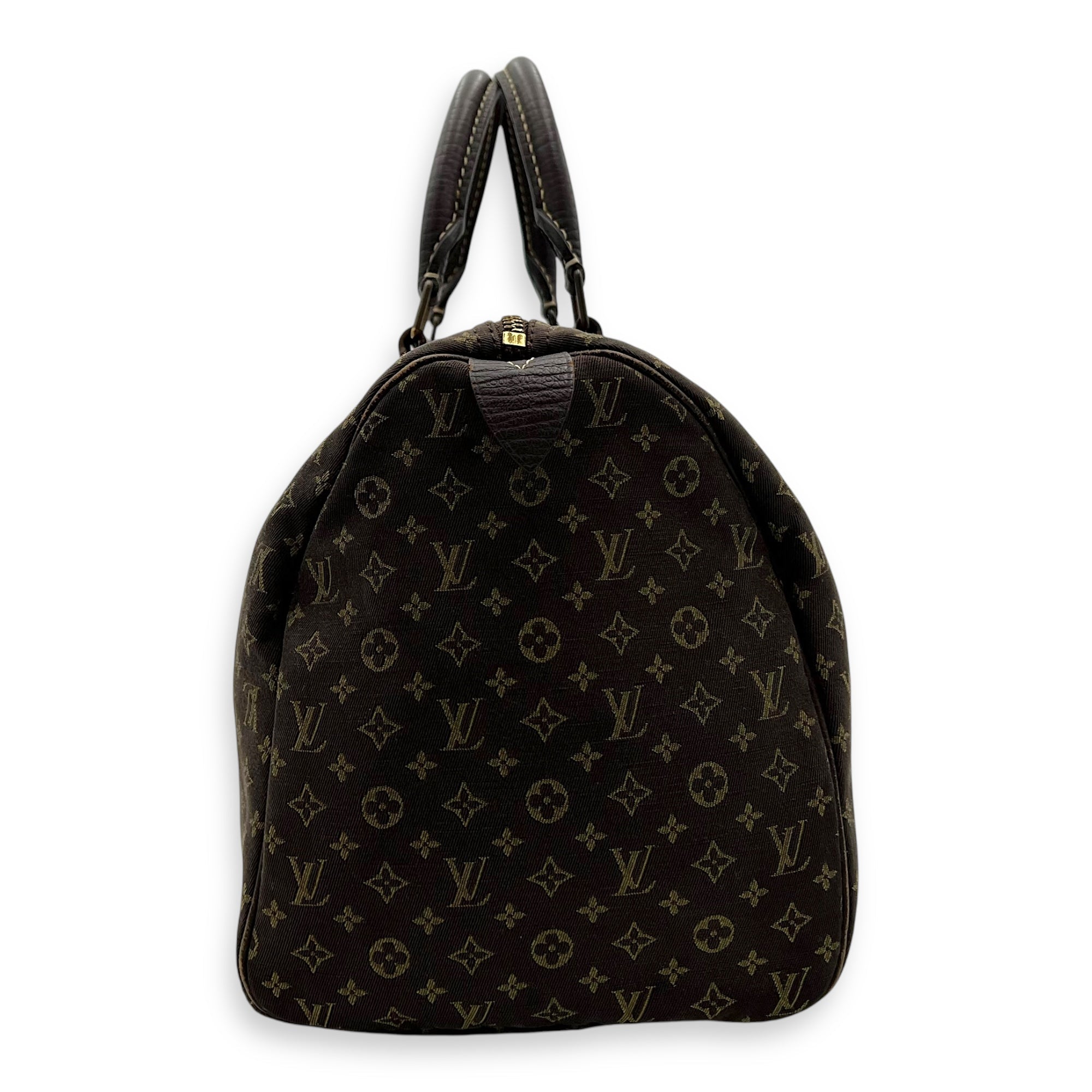 Mini Lin Speedy 30 Brown Top Handle Bag in Jacquard, Gold hardware