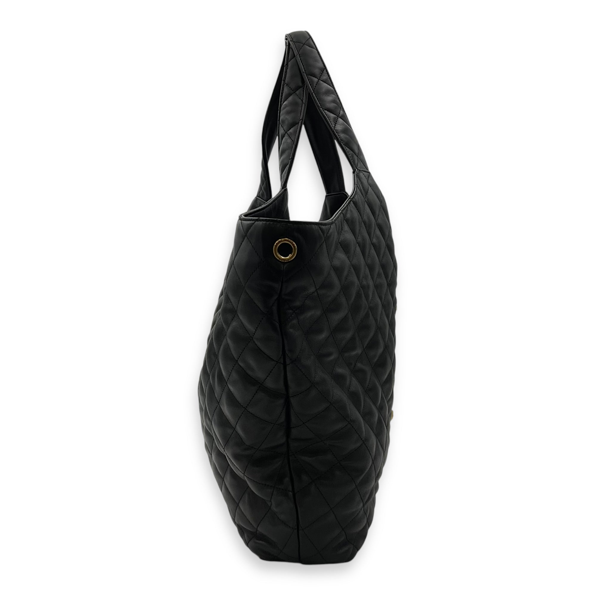Icare Shopping Tote Bag Black in Lambskin, Gold hardware