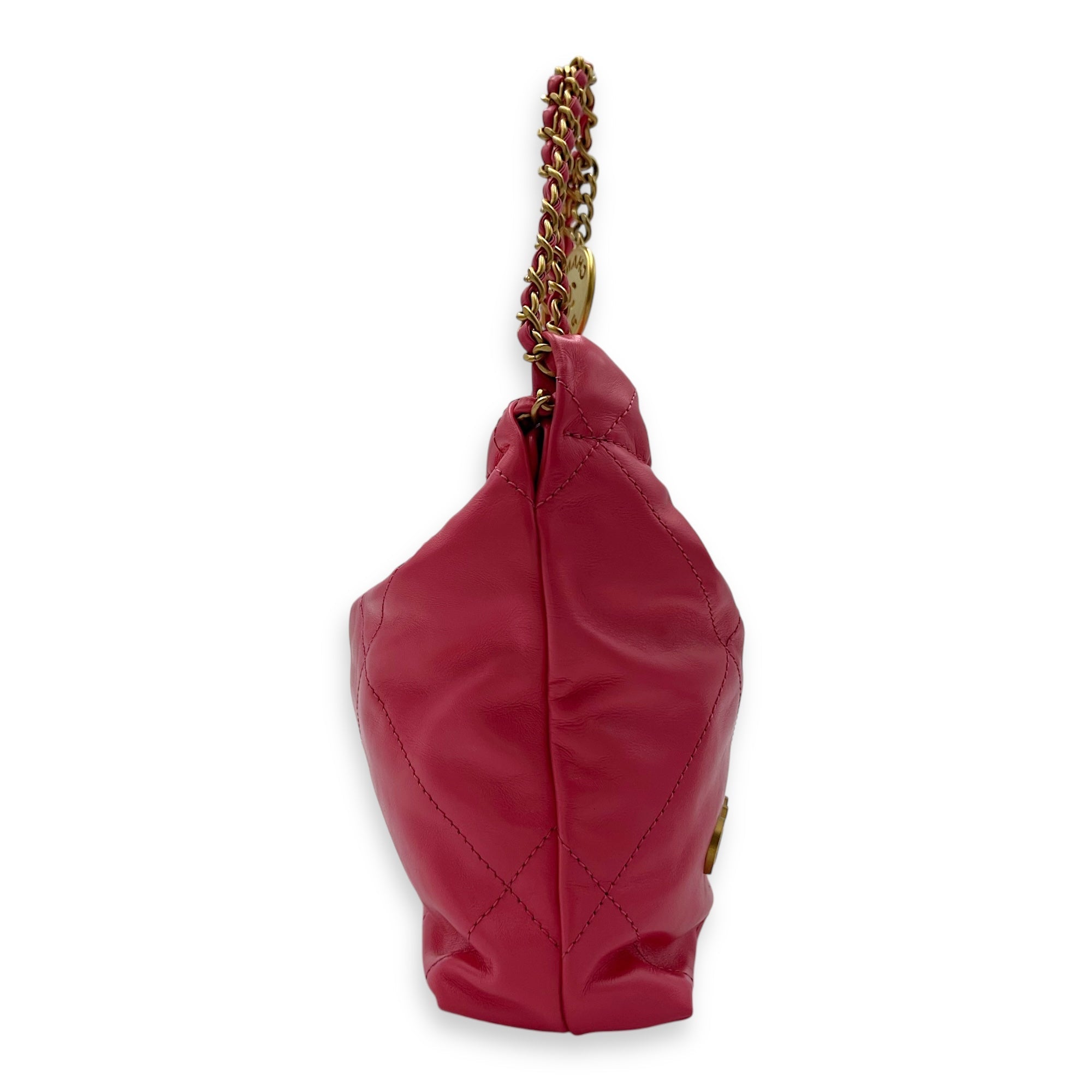 22 Tote Crossbody Bag Mini Pink in Calfskin, Gold hardware