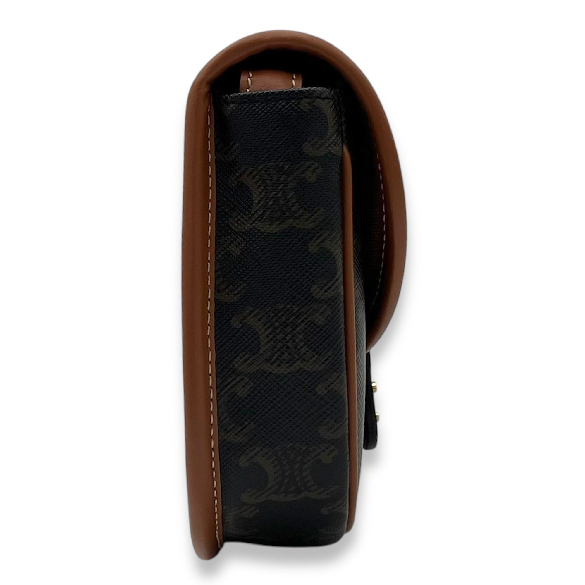Besace Crossbody Bag Mini Brown in Coated Canvas, Gold hardware