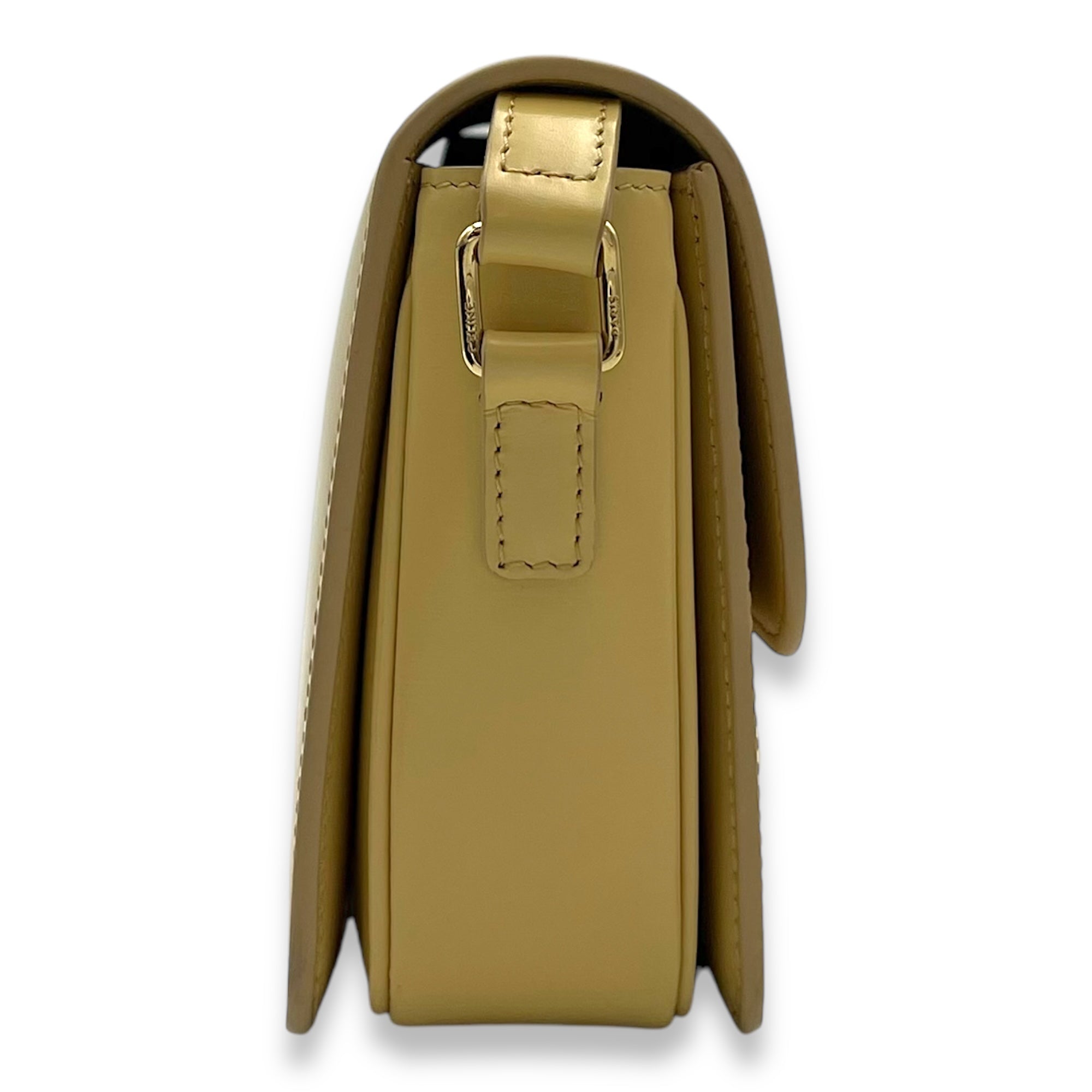 Triomphe Crossbody Bag Teen Yellow in Calfskin, Gold hardware