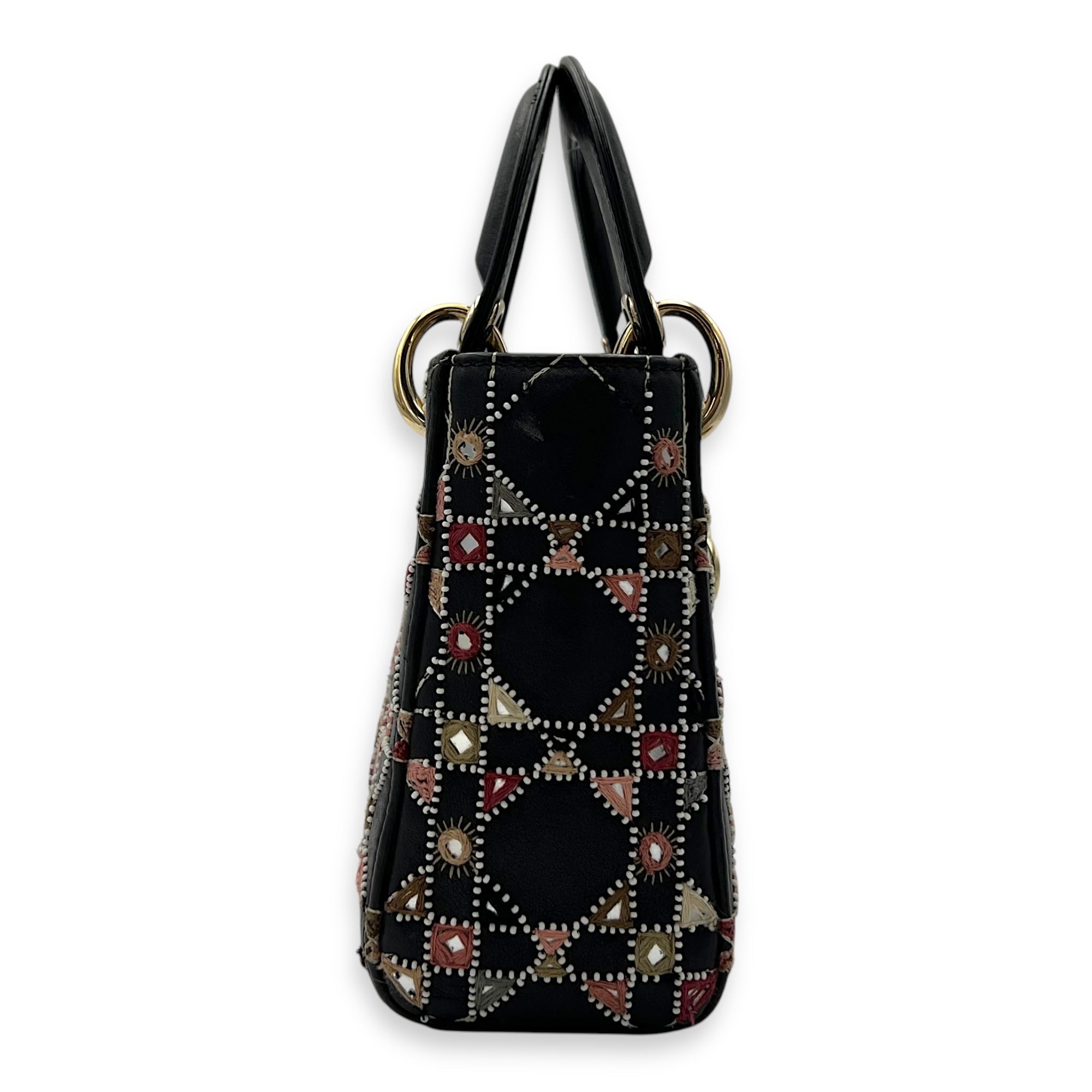 Lady Dior Mini Black Top Handle Bag in Calfskin, Gold hardware