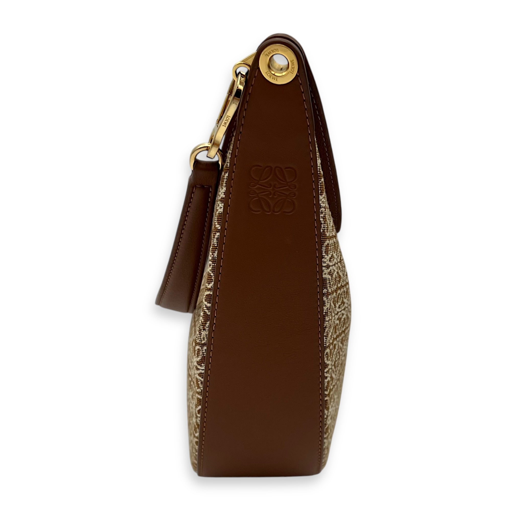 Luna Anagram Shoulder Bag Brown in Jacquard, Gold hardware