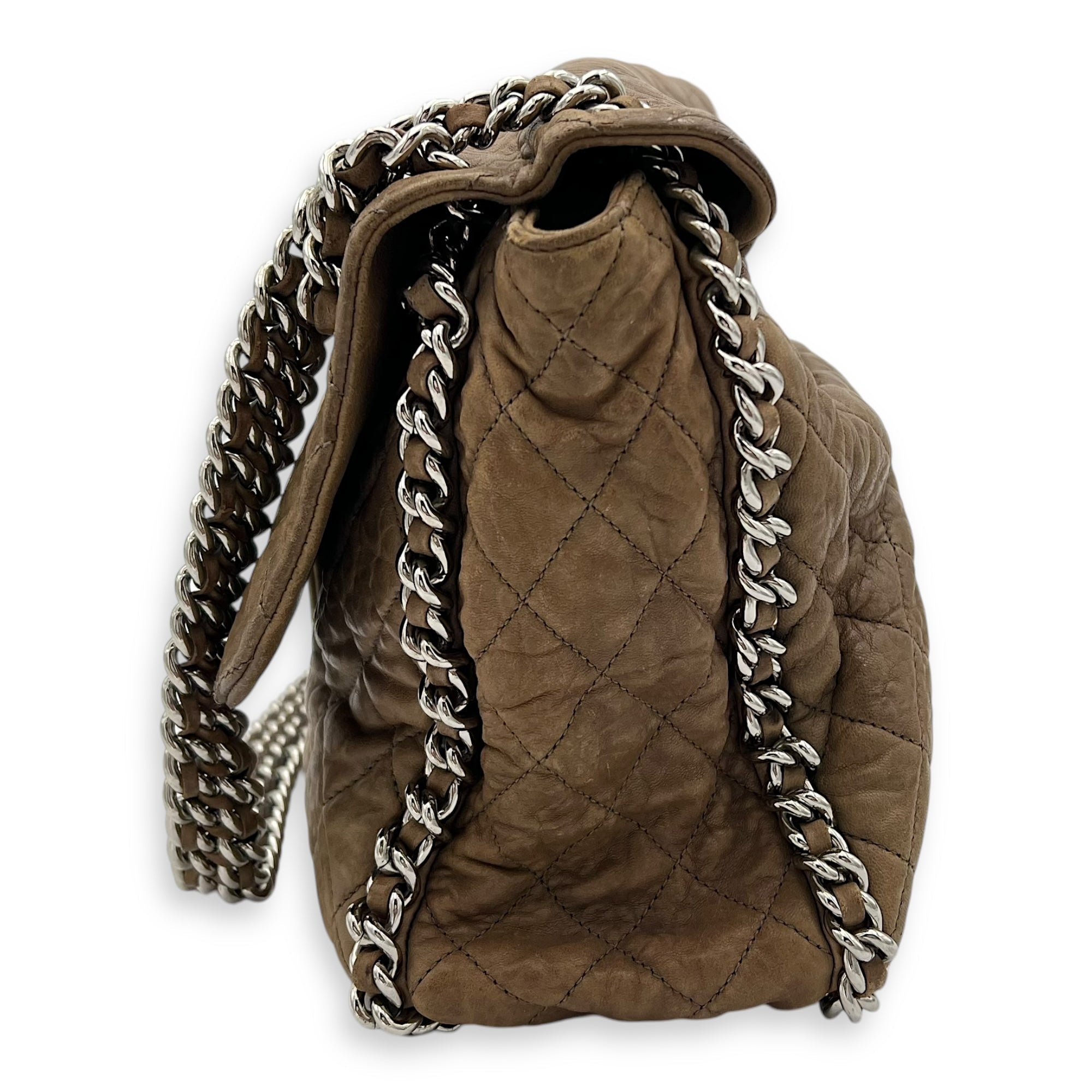 CC Shoulder Bag Brown in Calfskin, Silver hardware