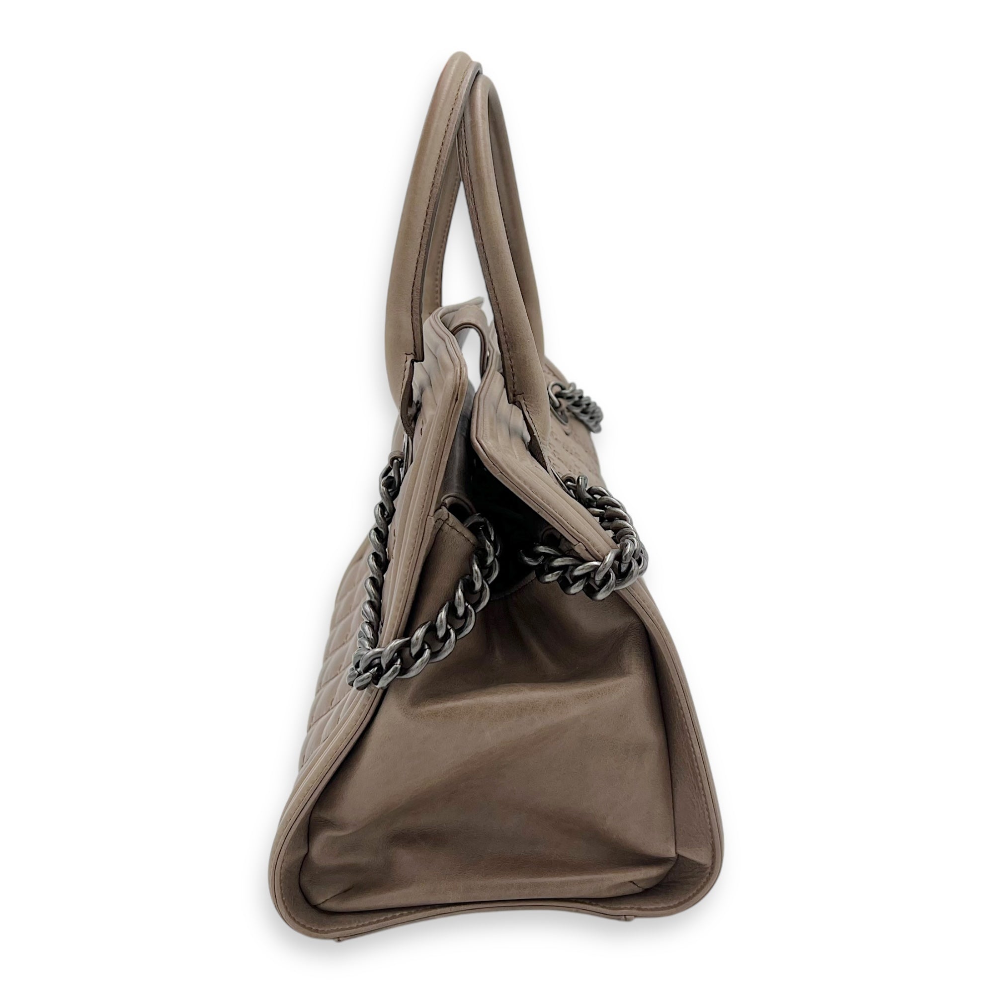 Boy Top Handle Bag Beige in Calfskin, Gunmetal hardware