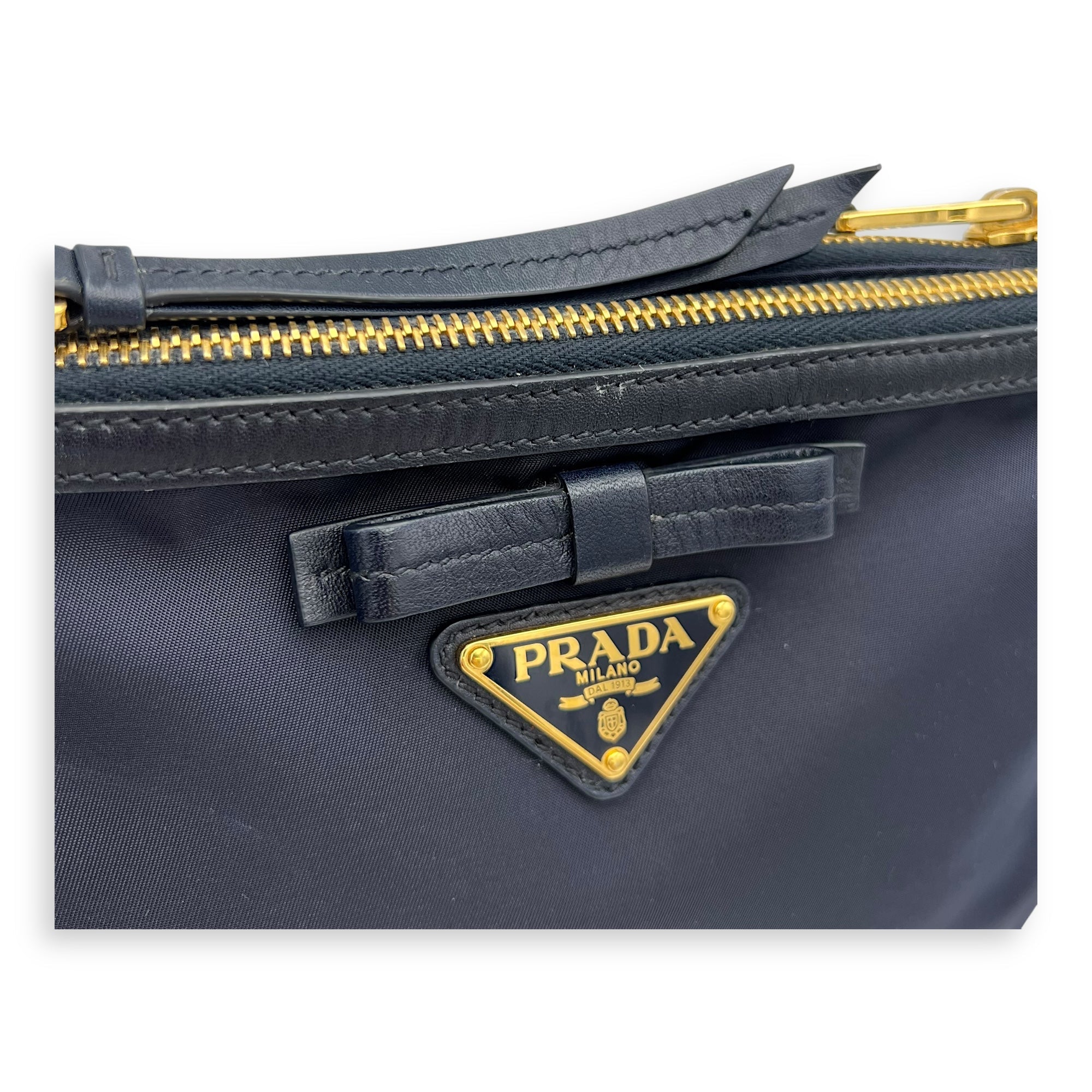 Logo Blue Crossbody Bag in Nylon, Gold hardware